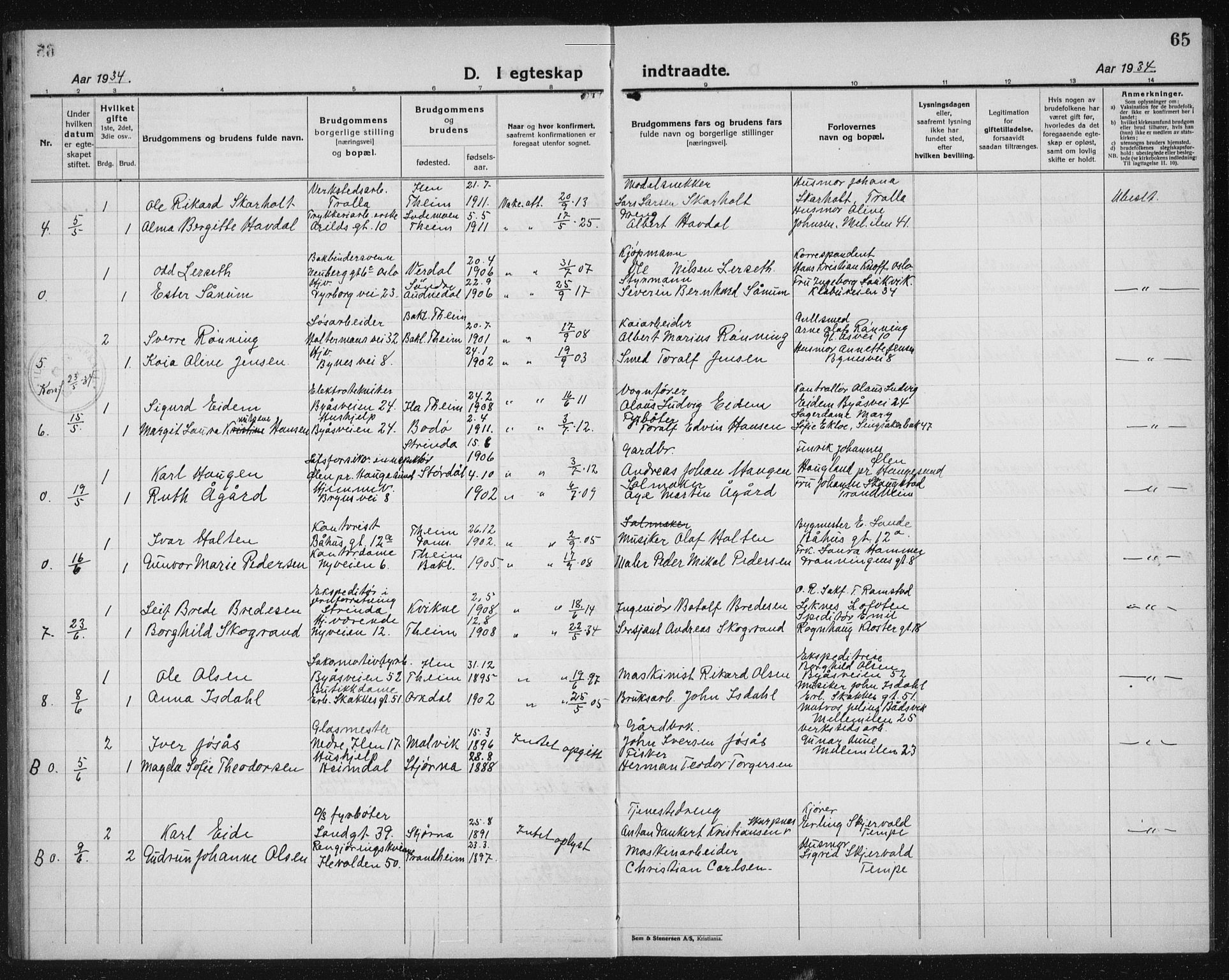 Ministerialprotokoller, klokkerbøker og fødselsregistre - Sør-Trøndelag, SAT/A-1456/603/L0176: Parish register (copy) no. 603C04, 1923-1941, p. 65