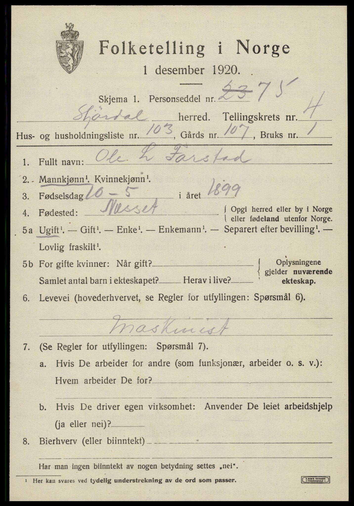 SAT, 1920 census for Stjørdal, 1920, p. 5992