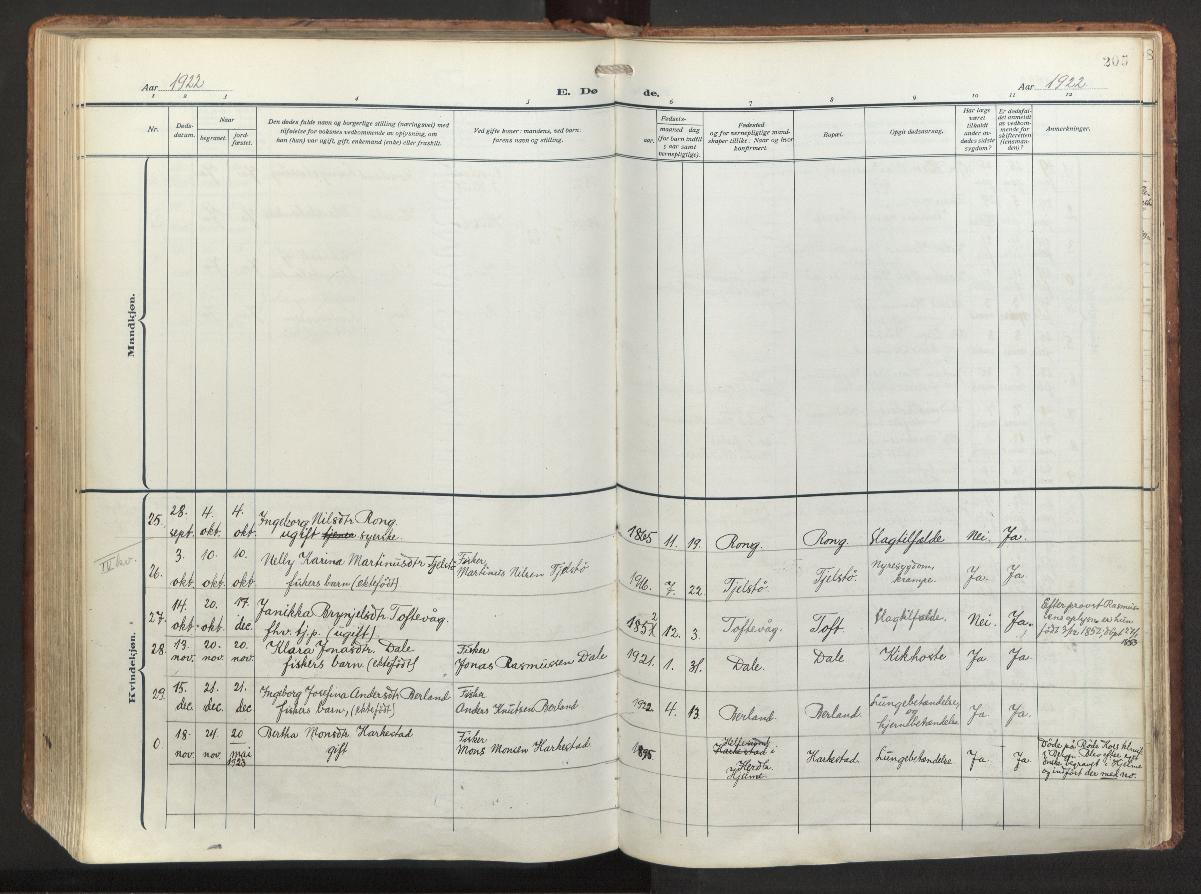 Herdla Sokneprestembete, SAB/A-75701/H/Haa: Parish register (official) no. A 6, 1918-1933, p. 205