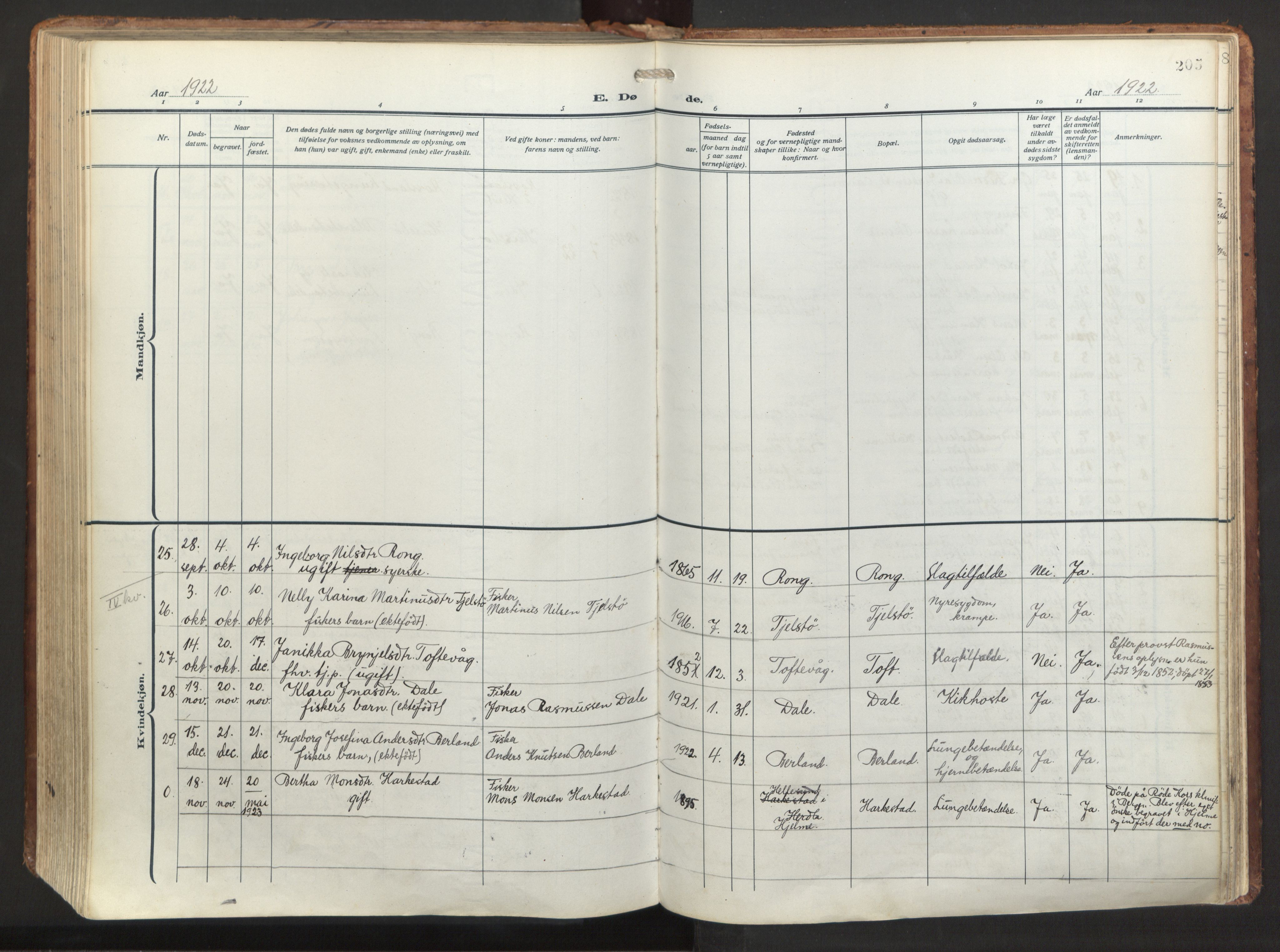 Herdla Sokneprestembete, AV/SAB-A-75701/H/Haa: Parish register (official) no. A 6, 1918-1933, p. 205