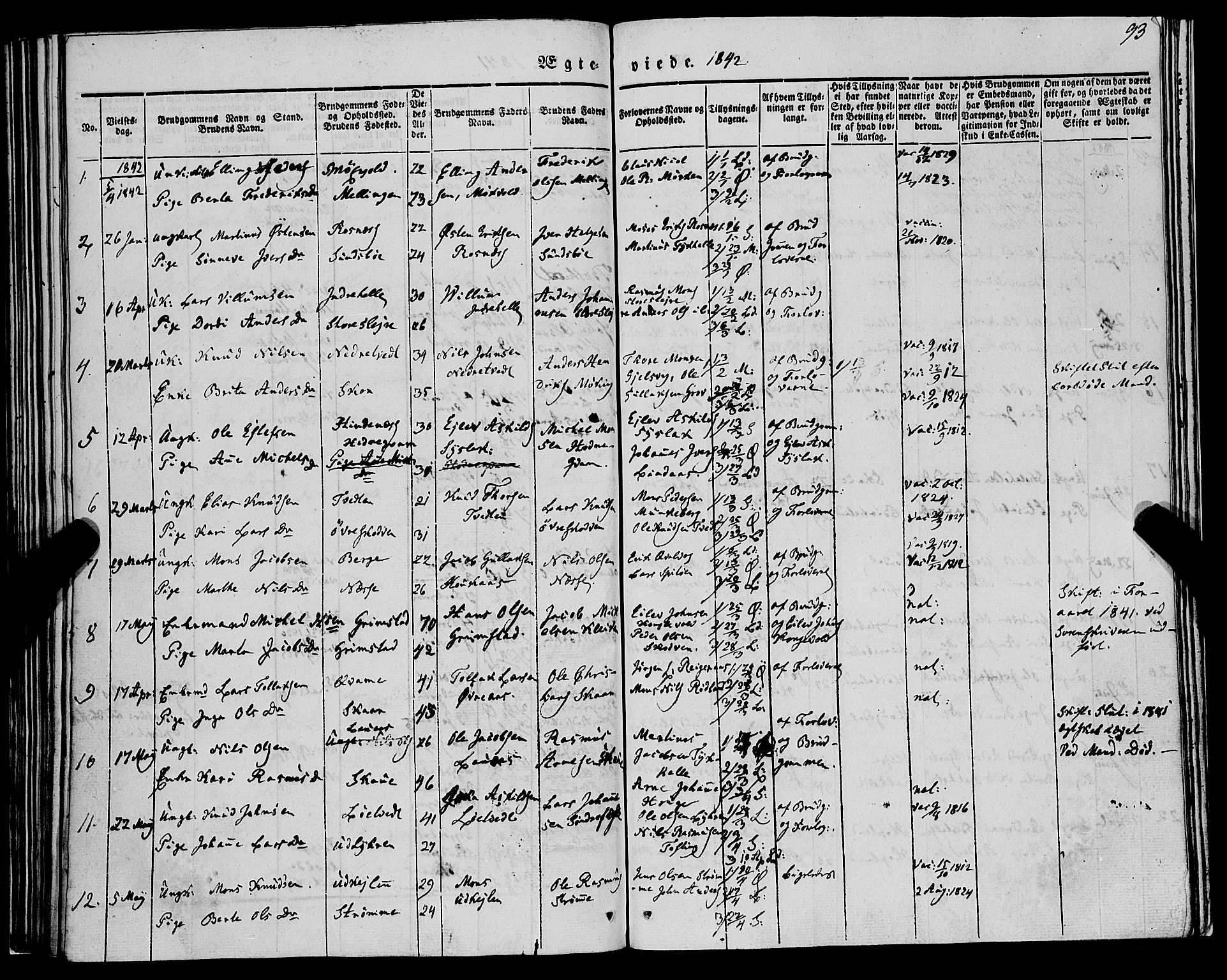 Lindås Sokneprestembete, SAB/A-76701/H/Haa: Parish register (official) no. A 12, 1836-1848, p. 93