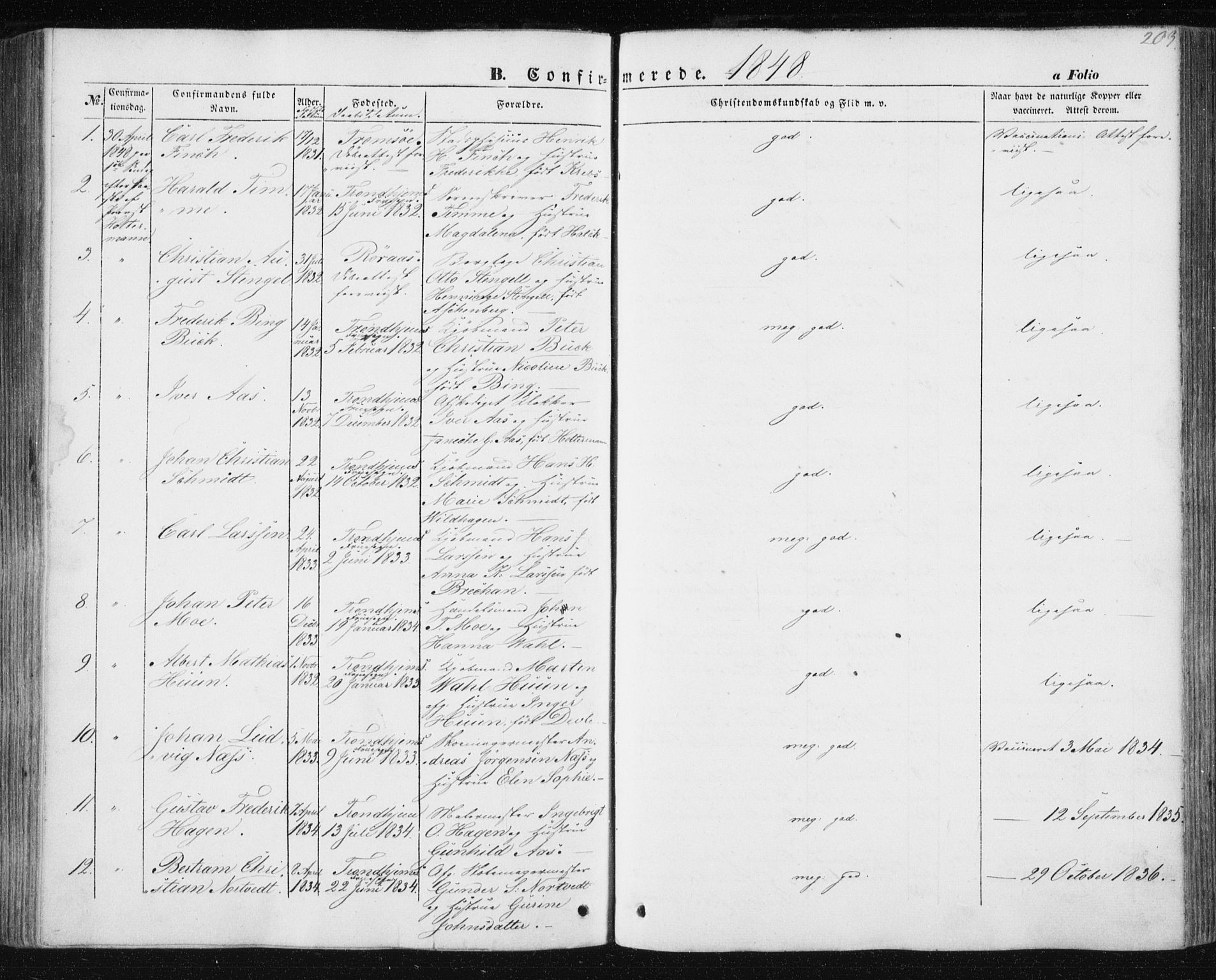 Ministerialprotokoller, klokkerbøker og fødselsregistre - Sør-Trøndelag, SAT/A-1456/602/L0112: Parish register (official) no. 602A10, 1848-1859, p. 203