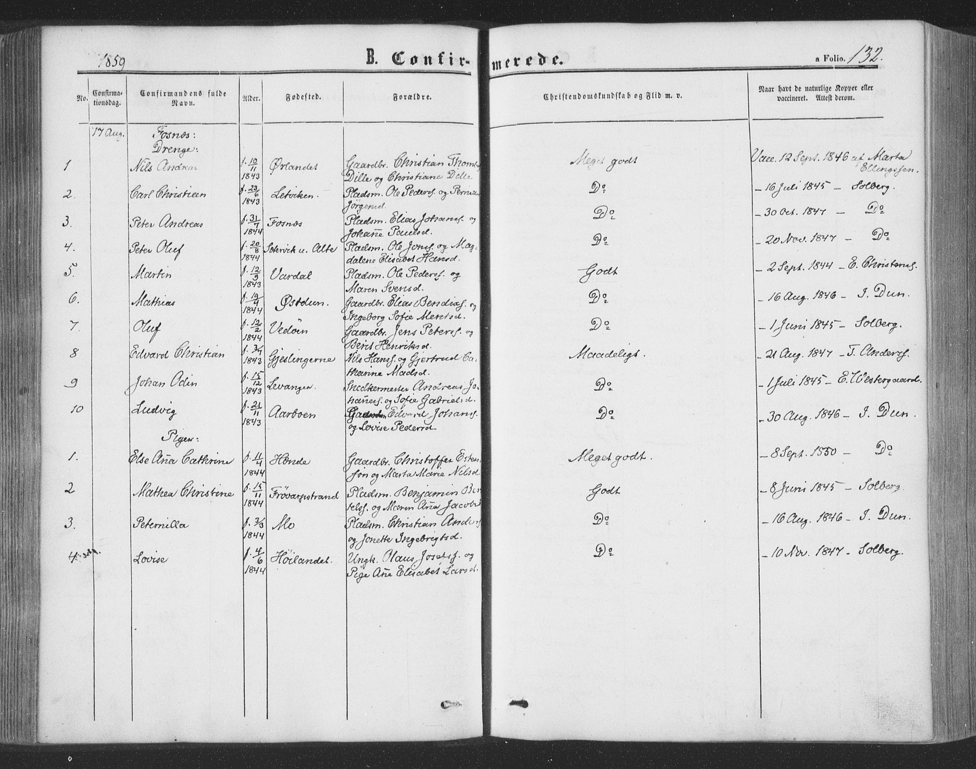 Ministerialprotokoller, klokkerbøker og fødselsregistre - Nord-Trøndelag, SAT/A-1458/773/L0615: Parish register (official) no. 773A06, 1857-1870, p. 132