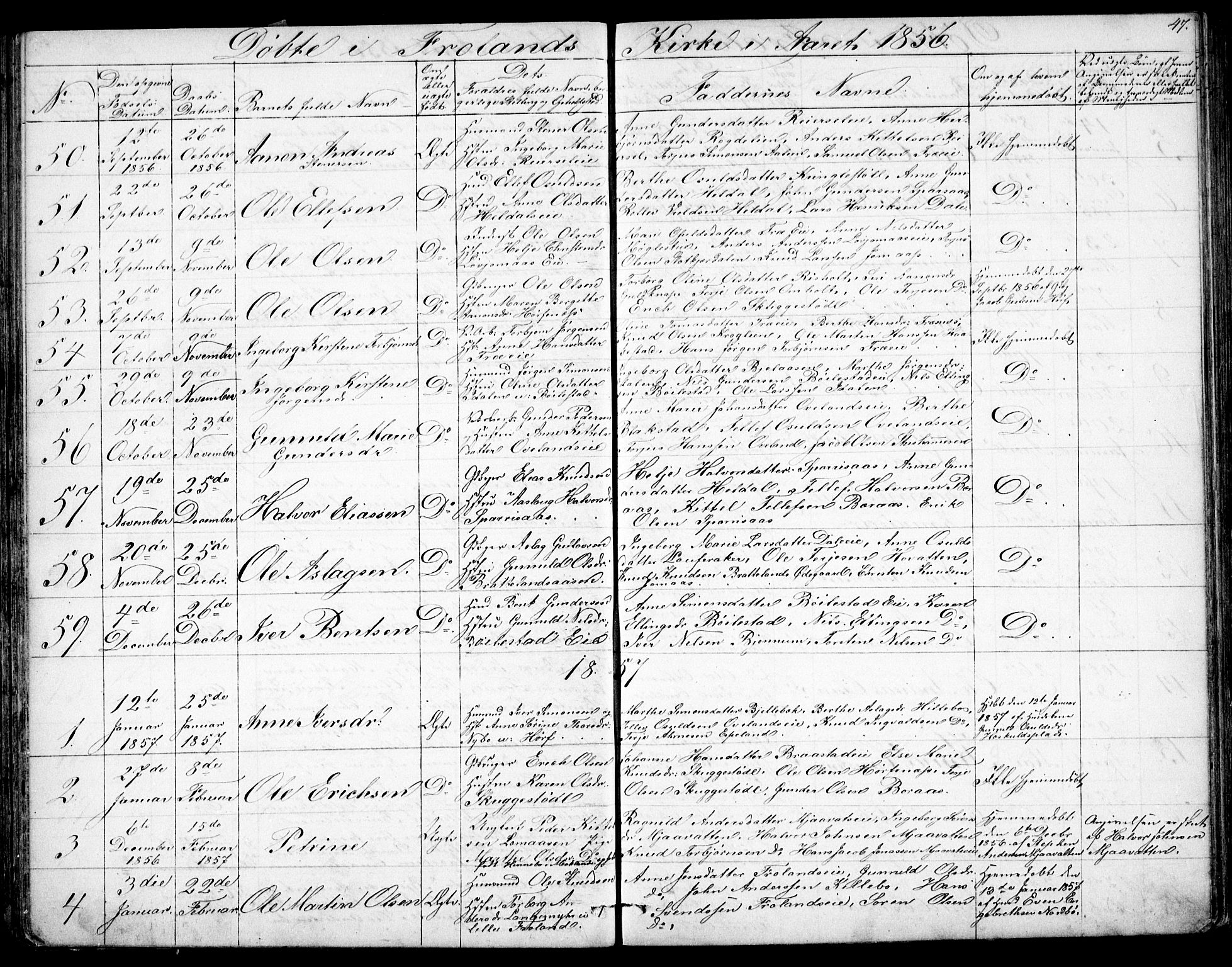 Froland sokneprestkontor, SAK/1111-0013/F/Fb/L0008: Parish register (copy) no. B 8, 1843-1875, p. 47