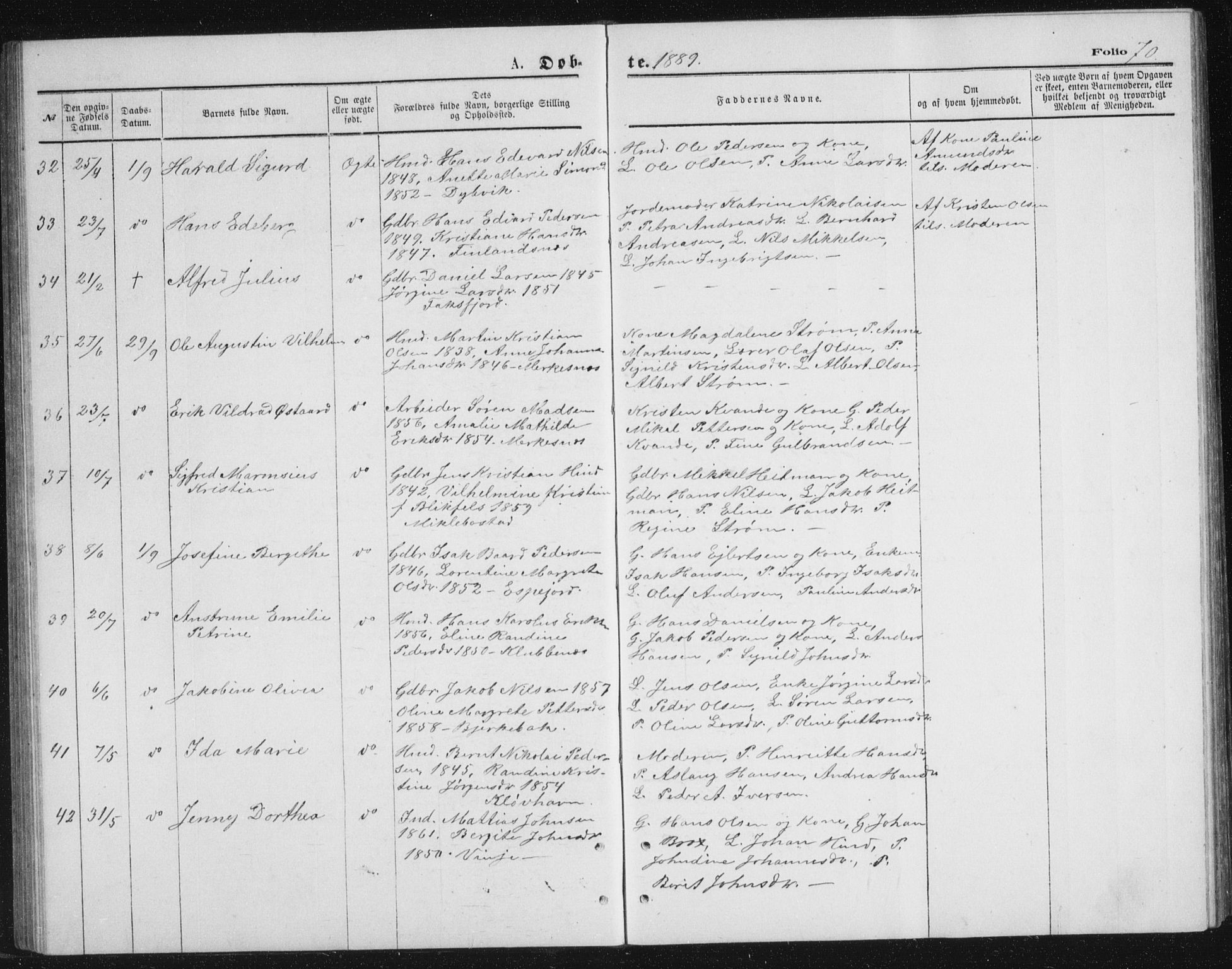 Tranøy sokneprestkontor, AV/SATØ-S-1313/I/Ia/Iab/L0013klokker: Parish register (copy) no. 13, 1874-1896, p. 70