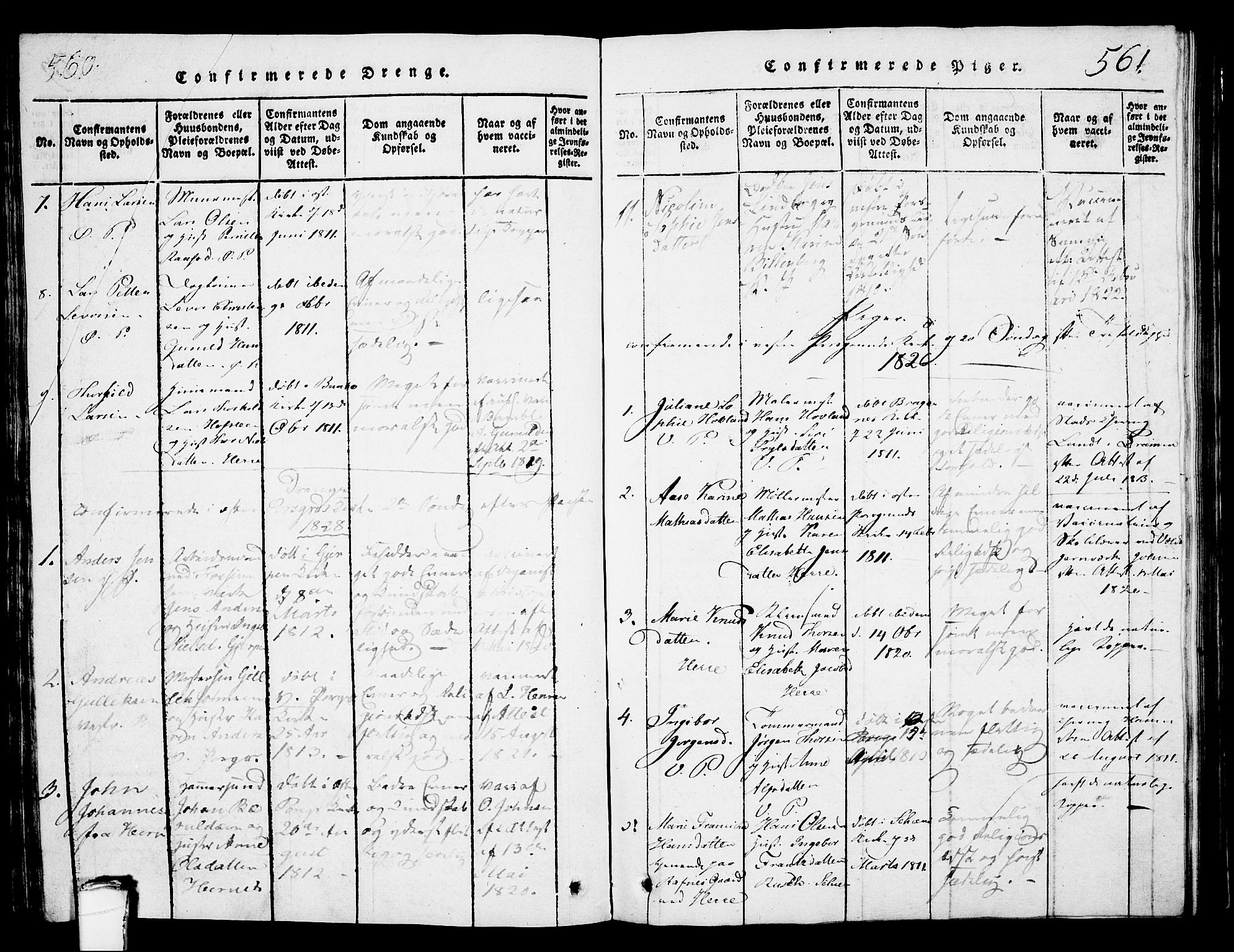 Porsgrunn kirkebøker , SAKO/A-104/G/Gb/L0001: Parish register (copy) no. II 1, 1817-1828, p. 560-561