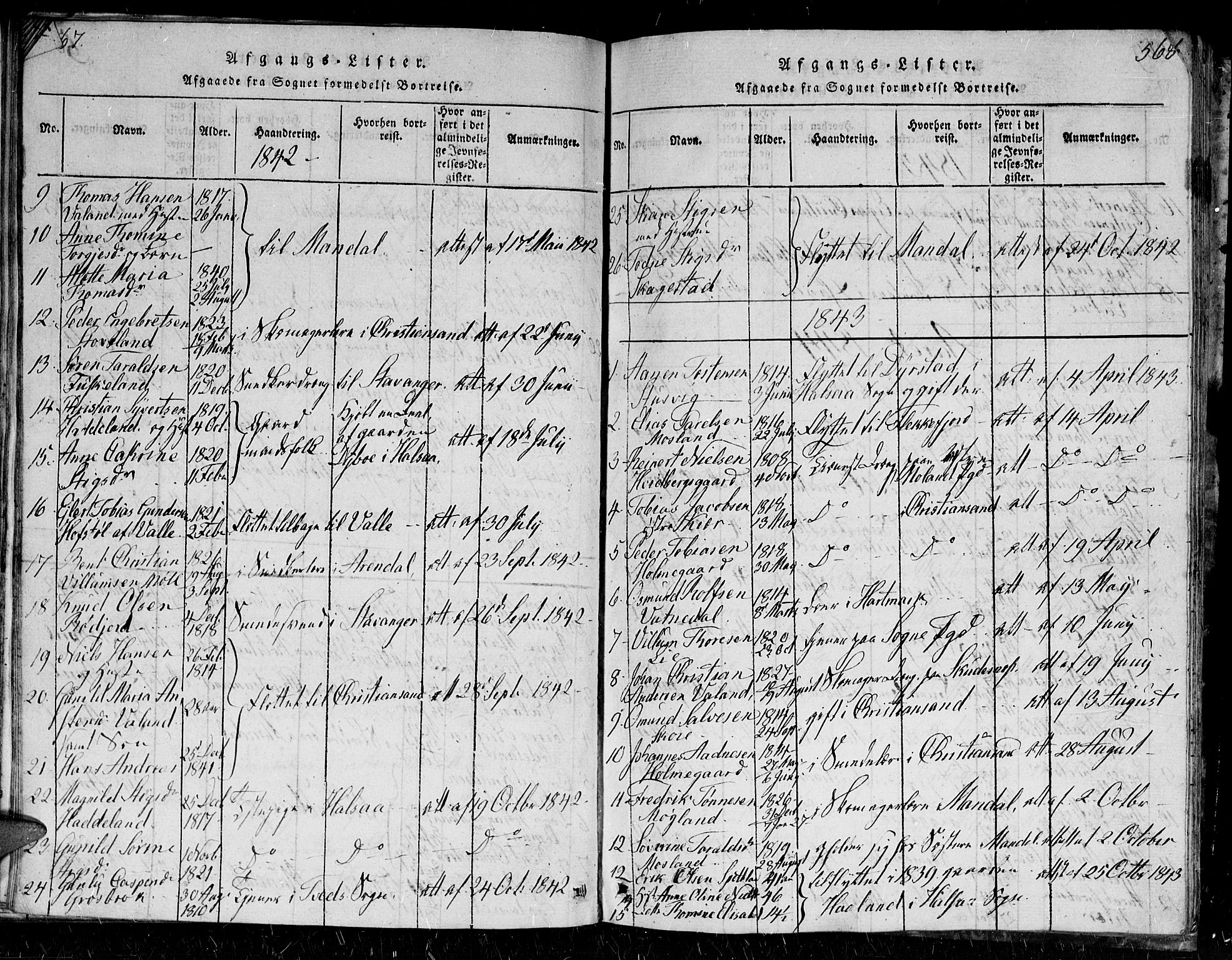 Holum sokneprestkontor, SAK/1111-0022/F/Fb/Fba/L0002: Parish register (copy) no. B 2, 1820-1849, p. 567-568