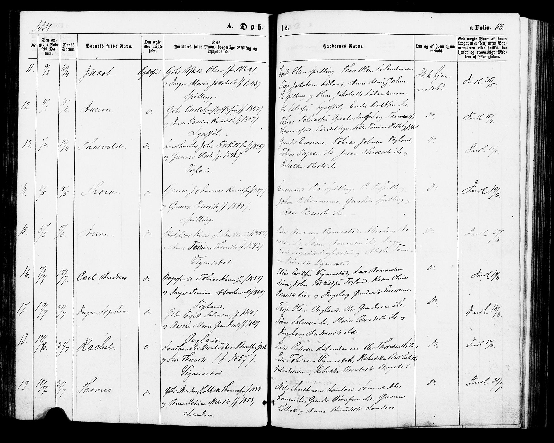 Nord-Audnedal sokneprestkontor, AV/SAK-1111-0032/F/Fa/Fab/L0002: Parish register (official) no. A 2, 1859-1882, p. 68