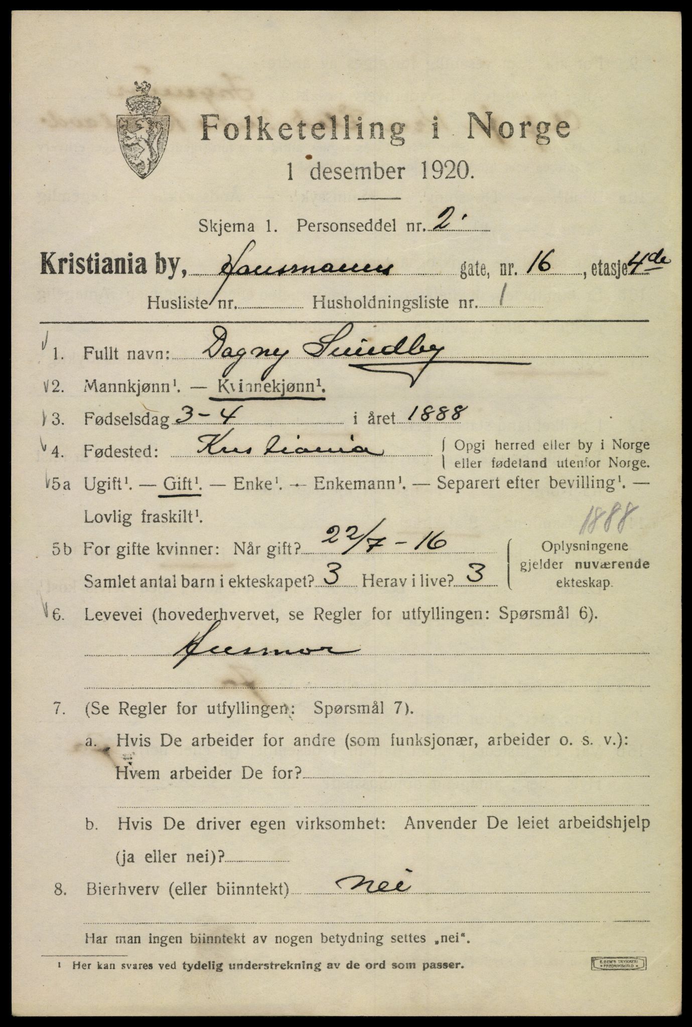 SAO, 1920 census for Kristiania, 1920, p. 272953