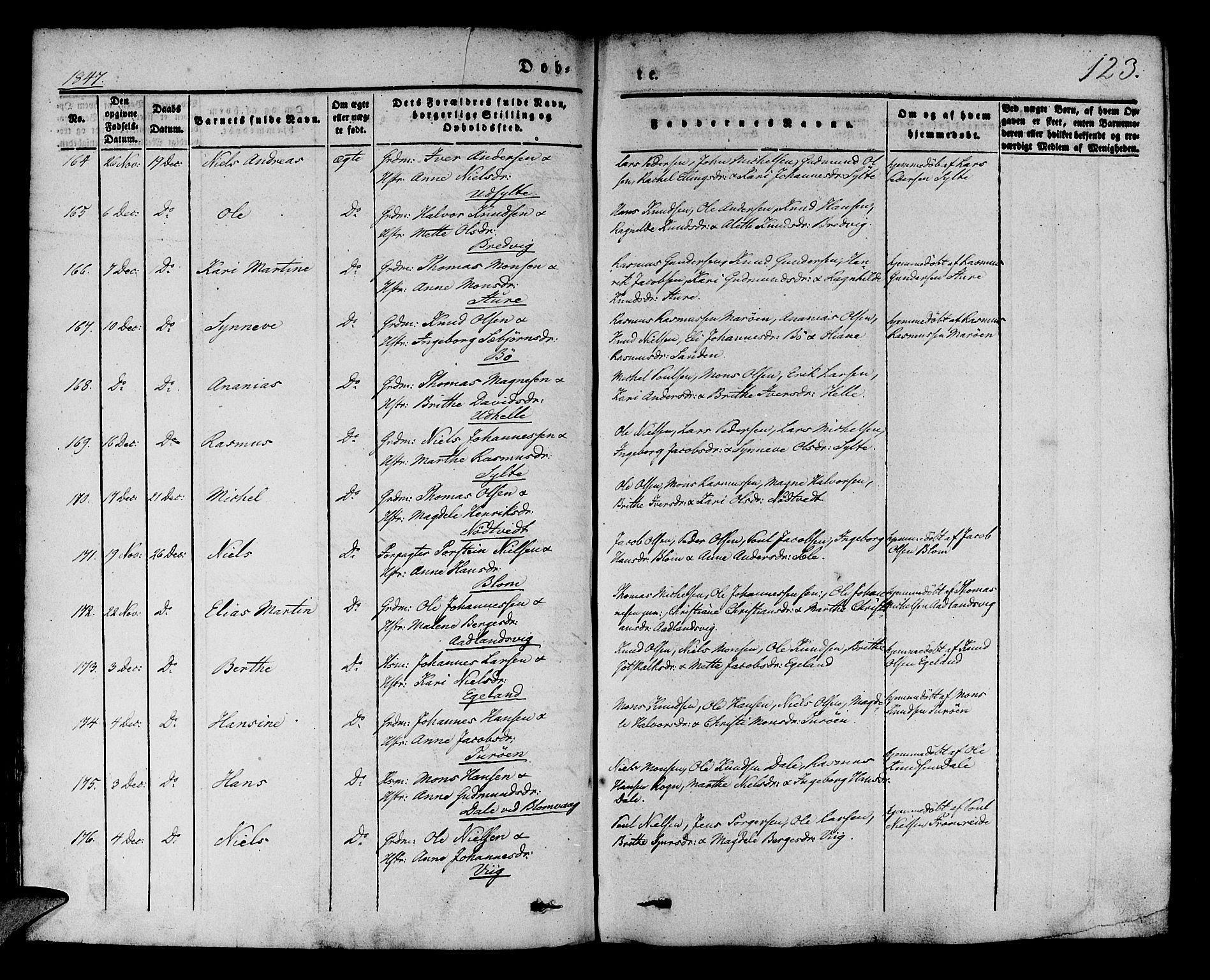 Manger sokneprestembete, AV/SAB-A-76801/H/Haa: Parish register (official) no. A 5, 1839-1848, p. 123