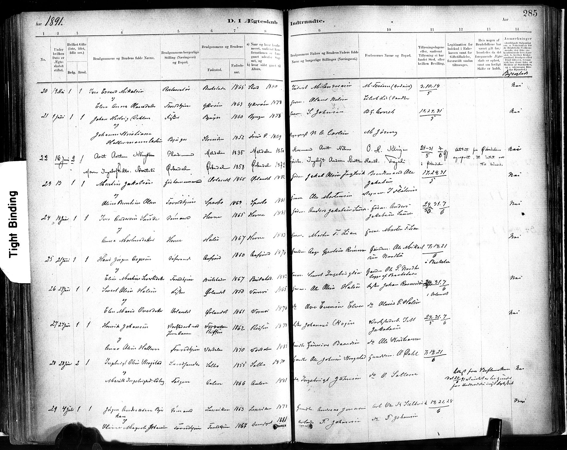 Ministerialprotokoller, klokkerbøker og fødselsregistre - Sør-Trøndelag, AV/SAT-A-1456/602/L0119: Parish register (official) no. 602A17, 1880-1901, p. 285