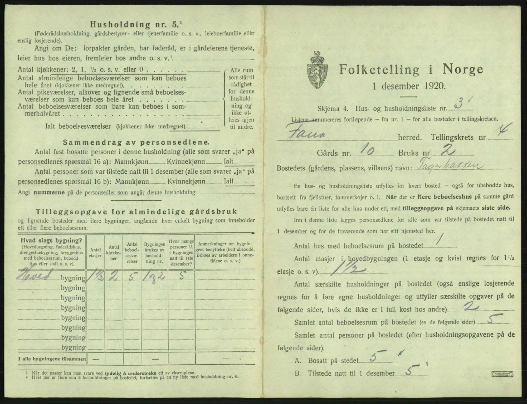 SAB, 1920 census for Fana, 1920, p. 349