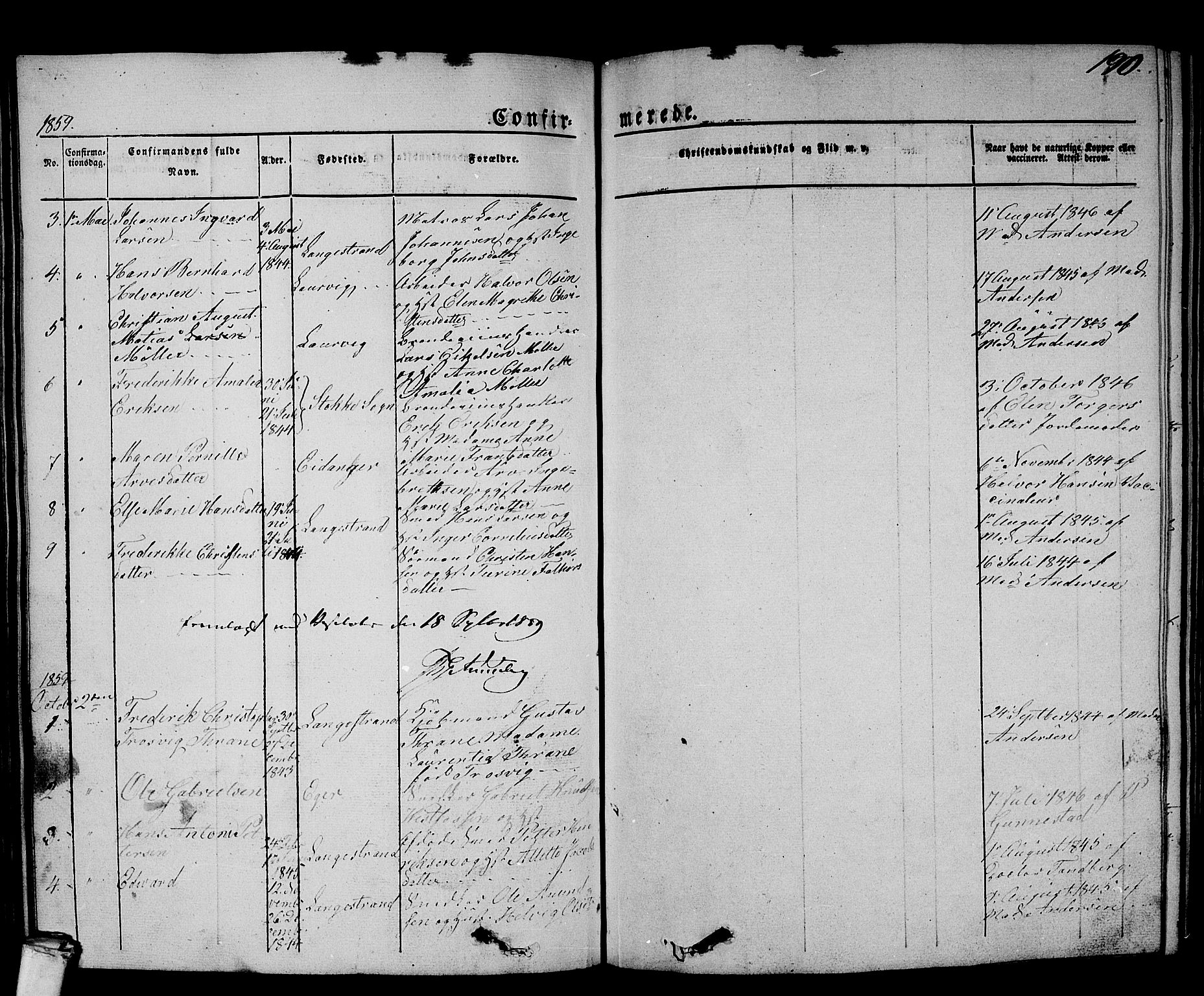 Larvik kirkebøker, AV/SAKO-A-352/G/Gb/L0002: Parish register (copy) no. II 2, 1843-1866, p. 190