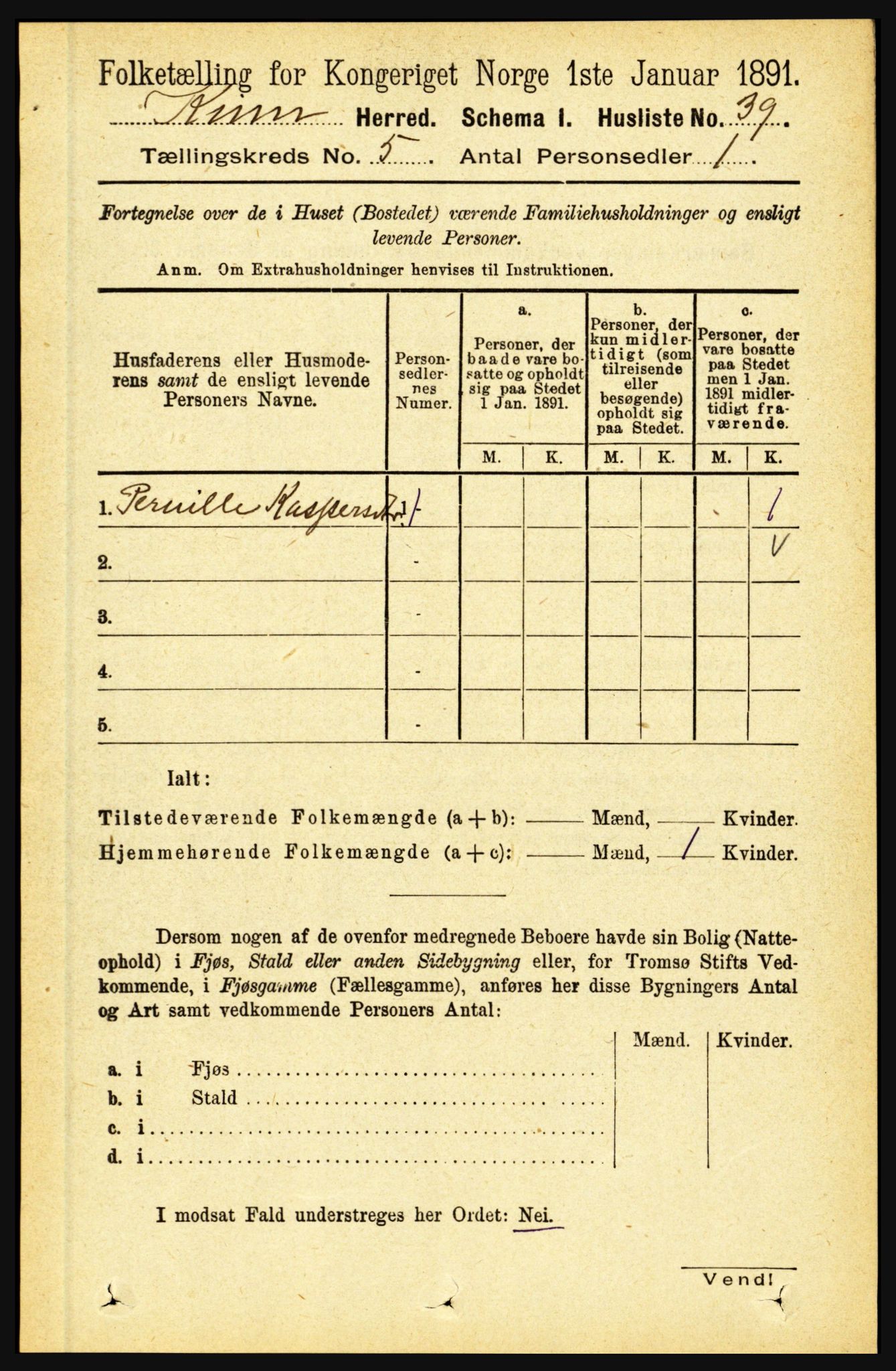 RA, 1891 census for 1437 Kinn, 1891, p. 1778