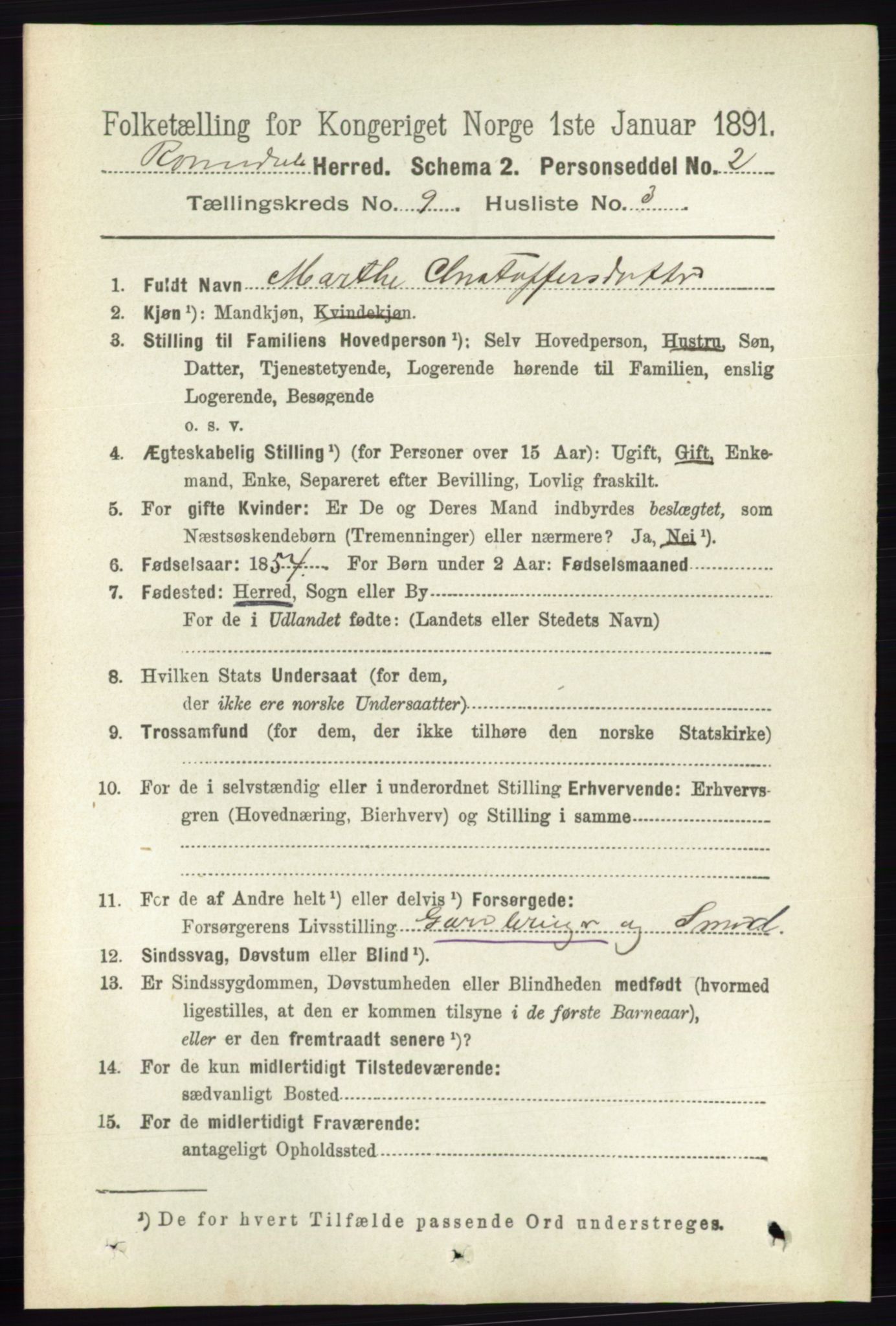 RA, 1891 census for 0416 Romedal, 1891, p. 4326