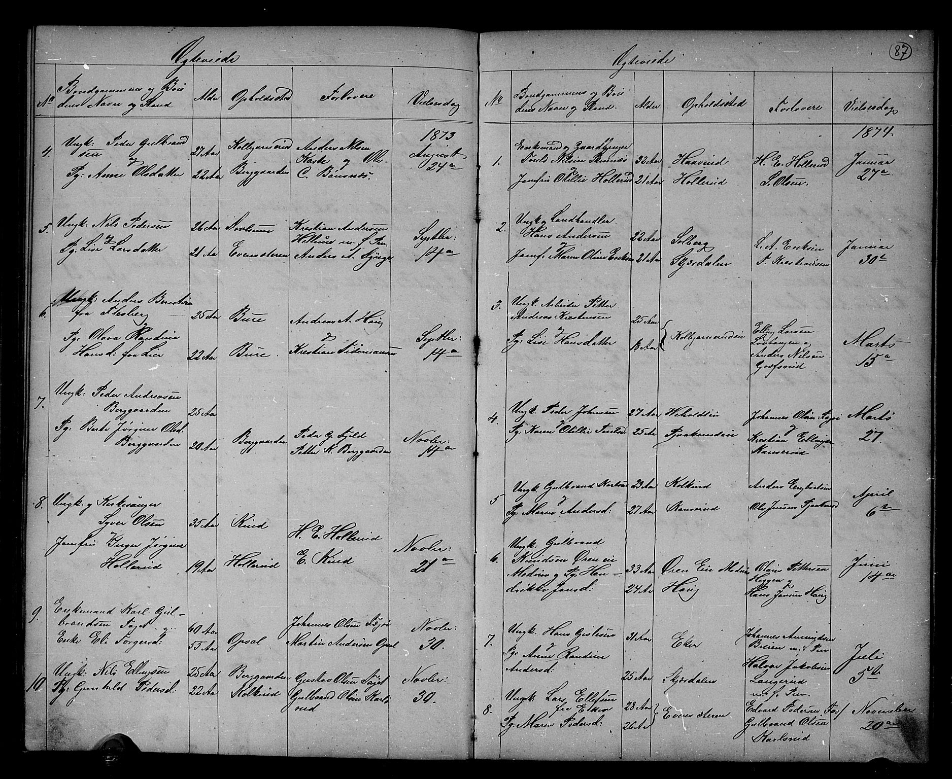 Hole kirkebøker, SAKO/A-228/G/Gb/L0001: Parish register (copy) no. II 1, 1859-1878, p. 87