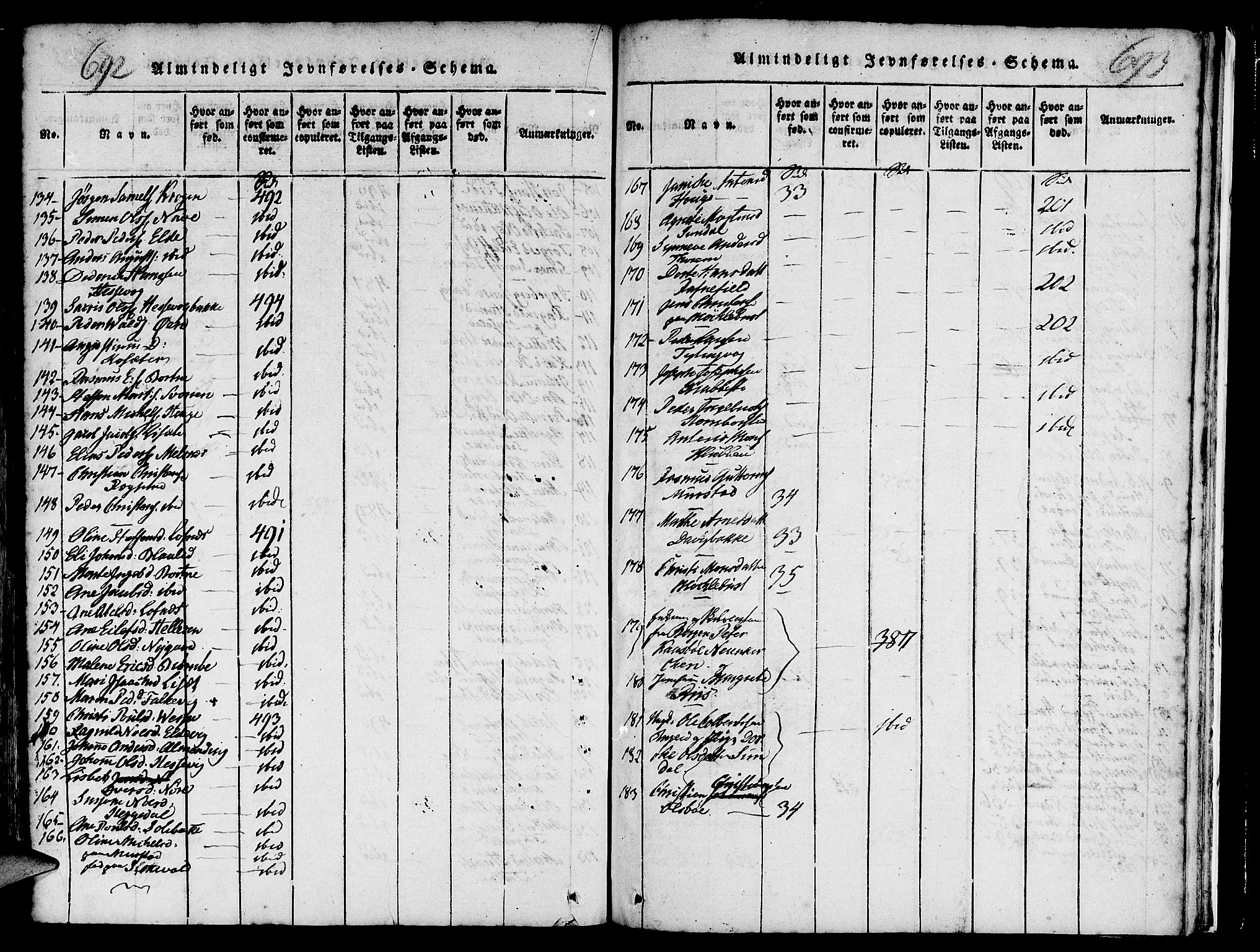 Davik sokneprestembete, AV/SAB-A-79701/H/Haa/Haaa/L0003: Parish register (official) no. A 3, 1816-1830, p. 692-693