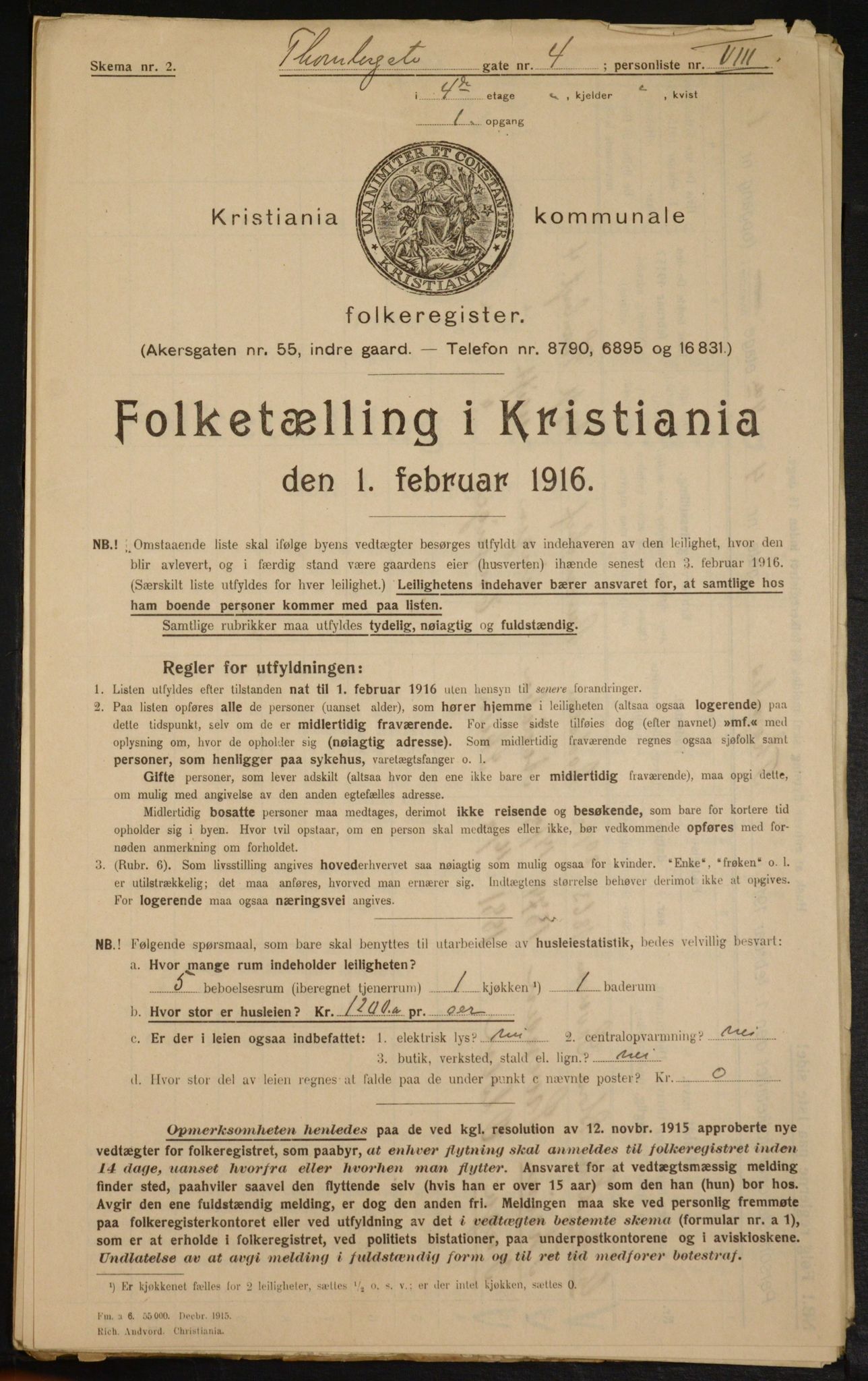 OBA, Municipal Census 1916 for Kristiania, 1916, p. 112319