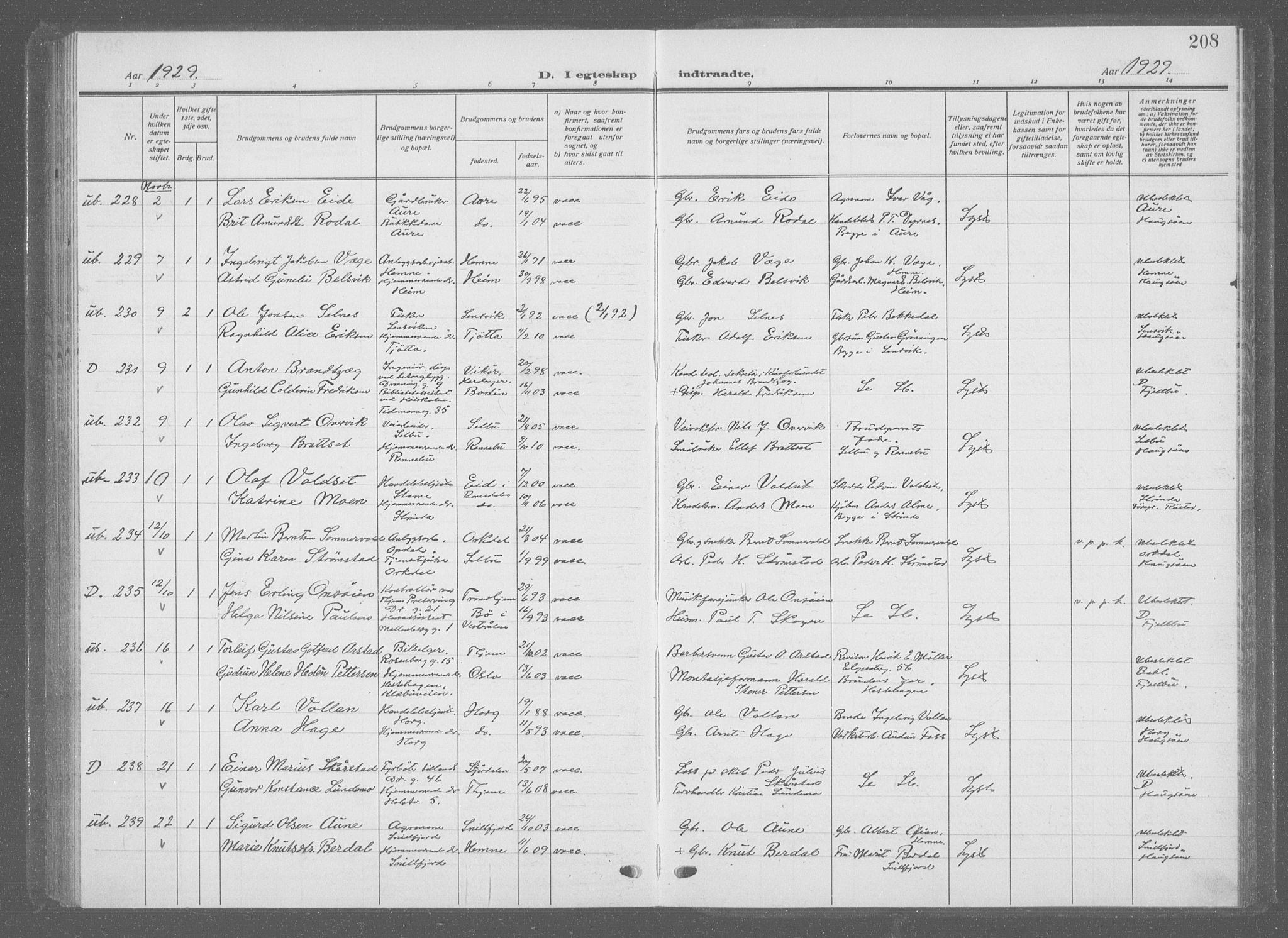 Ministerialprotokoller, klokkerbøker og fødselsregistre - Sør-Trøndelag, SAT/A-1456/601/L0098: Parish register (copy) no. 601C16, 1921-1934, p. 208