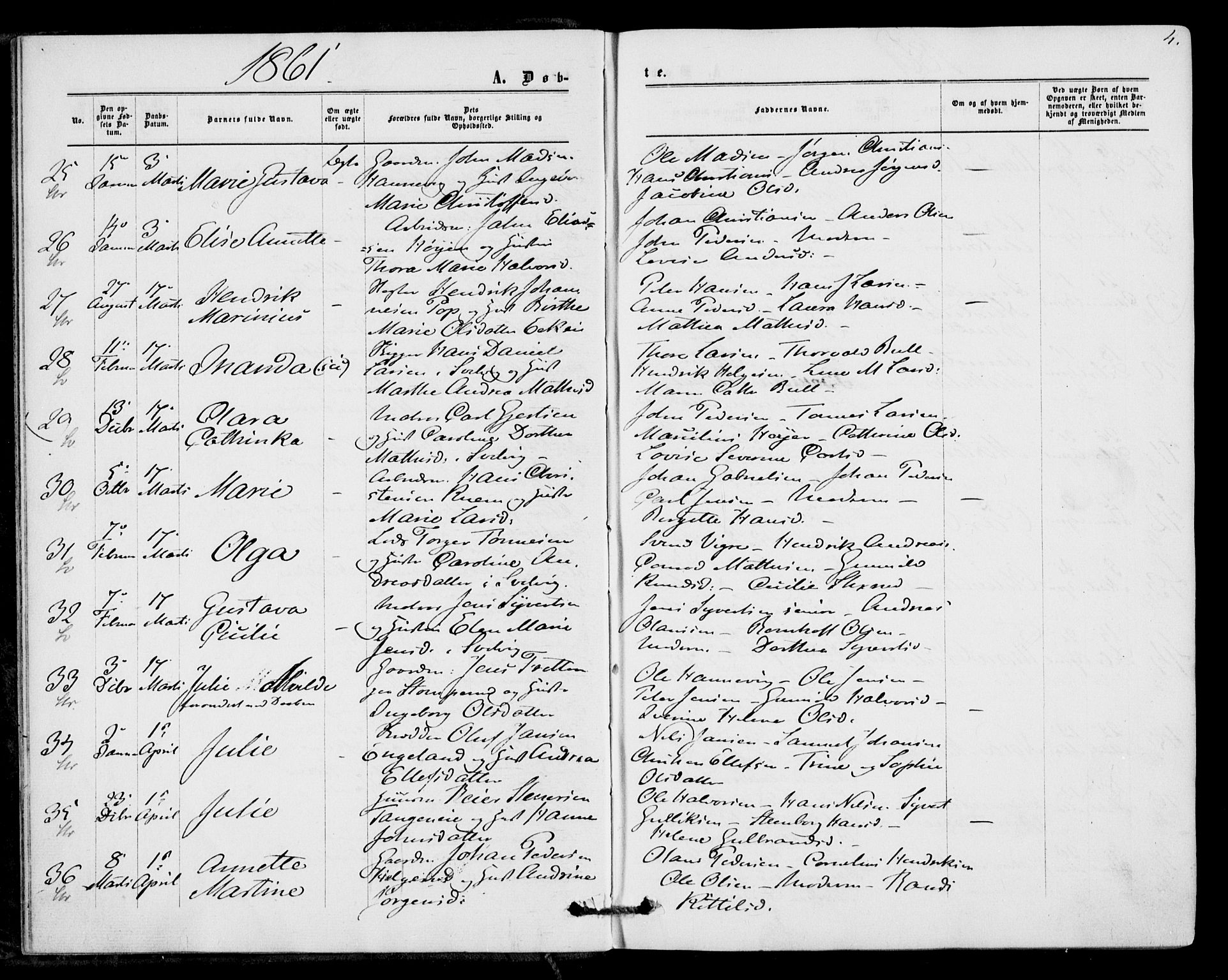Strømm kirkebøker, AV/SAKO-A-322/F/Fa/L0001: Parish register (official) no. I 1, 1861-1869, p. 4