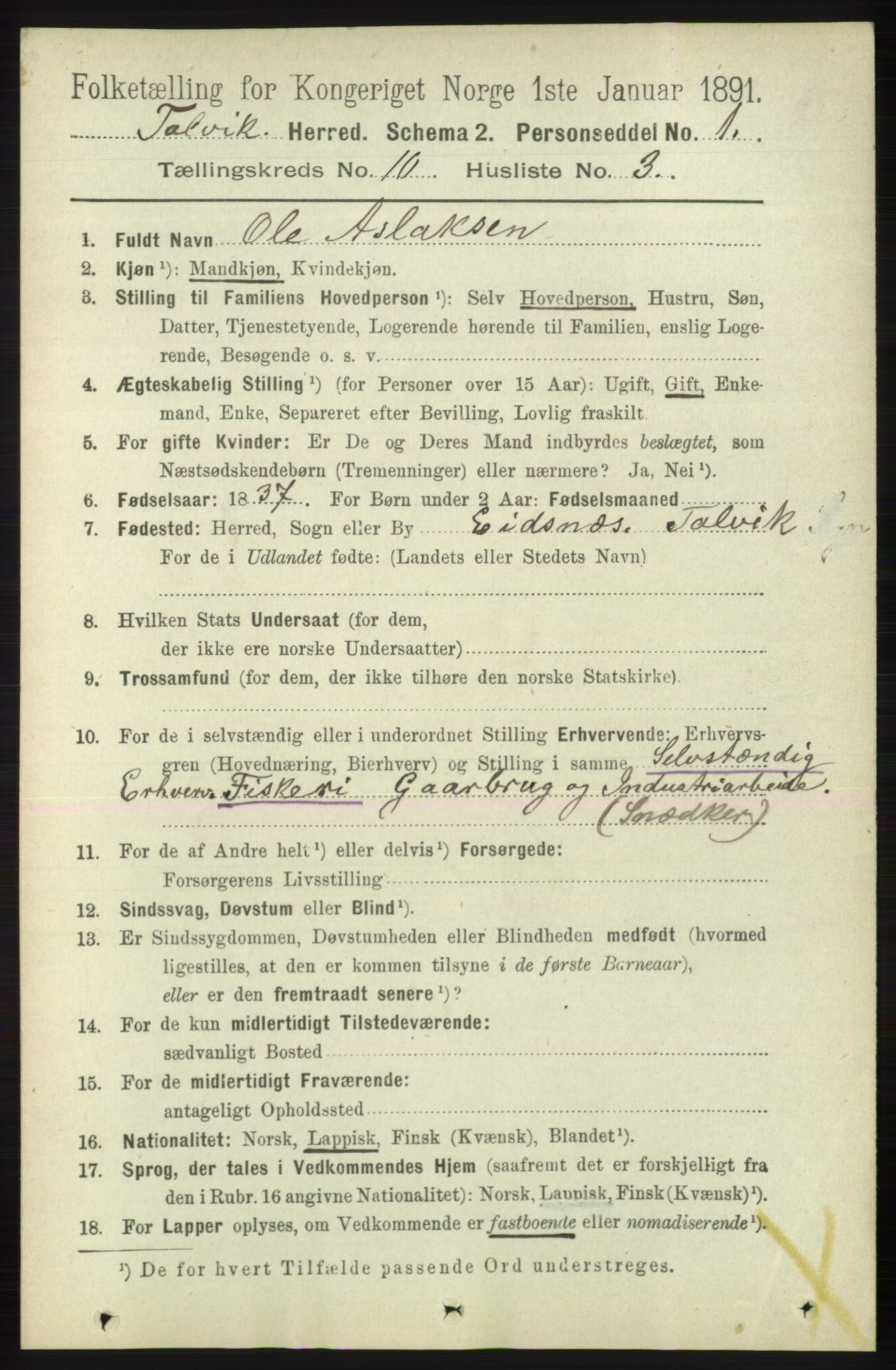 RA, 1891 census for 2013 Talvik, 1891, p. 2346