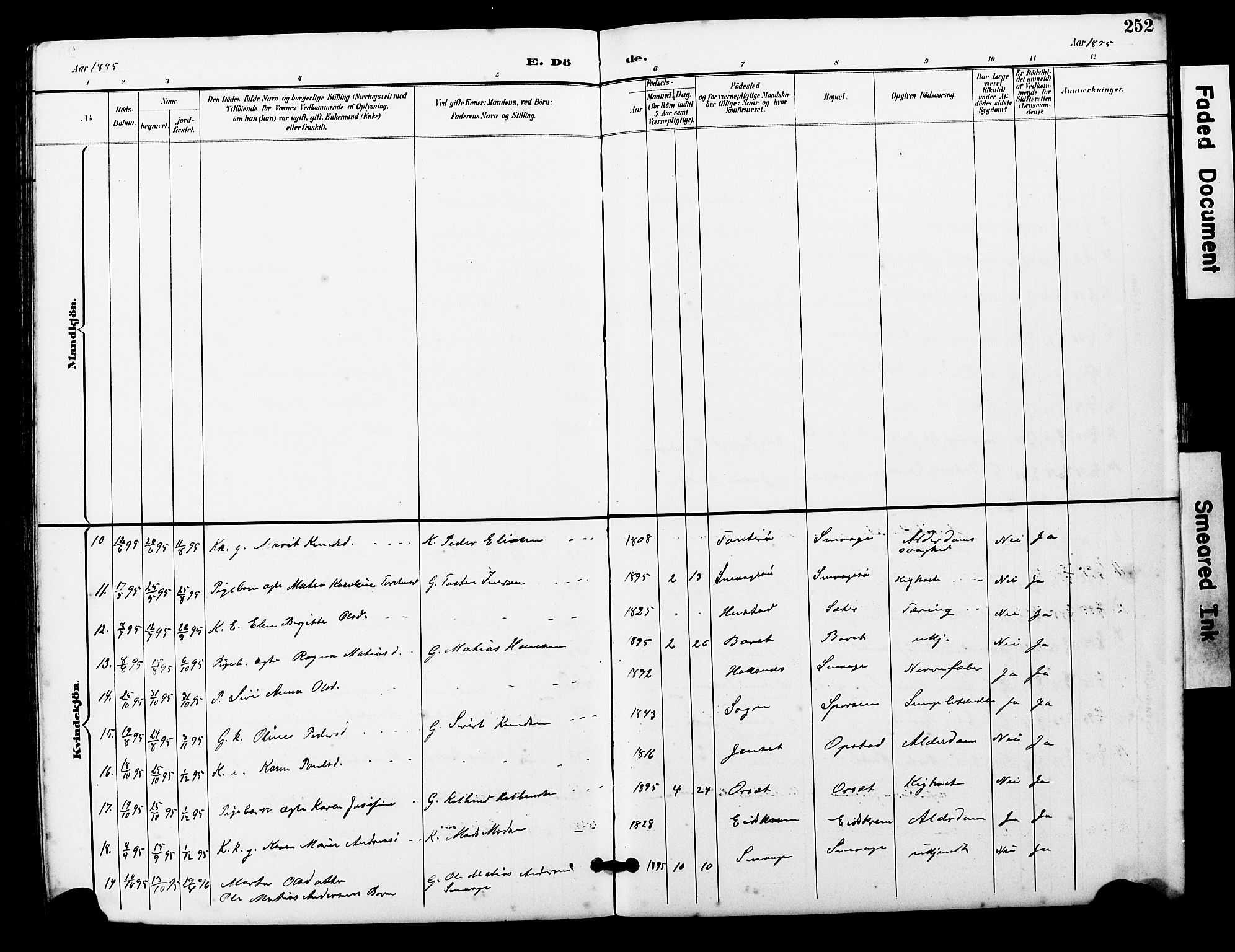 Ministerialprotokoller, klokkerbøker og fødselsregistre - Møre og Romsdal, SAT/A-1454/560/L0725: Parish register (copy) no. 560C02, 1895-1930, p. 252