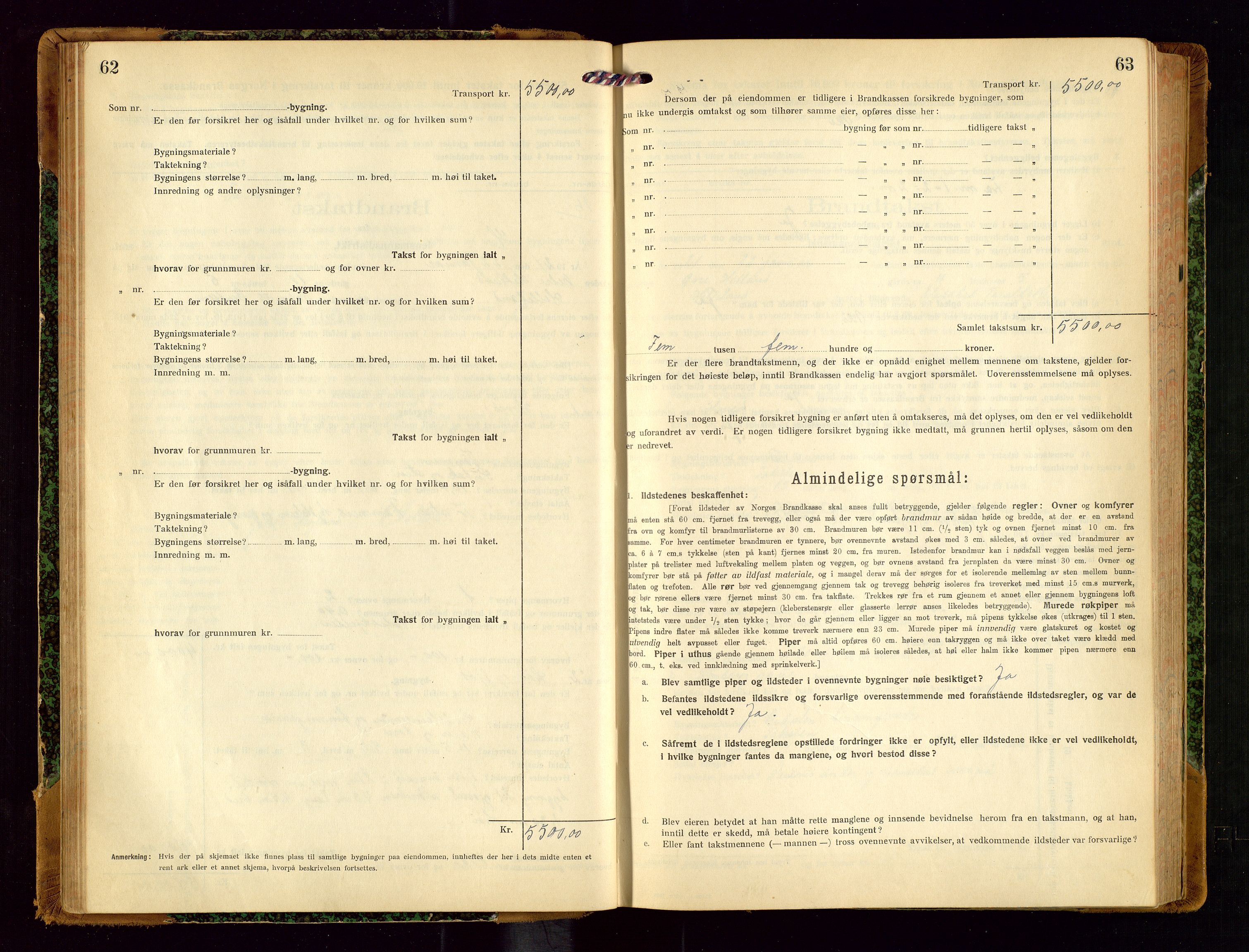 Helleland lensmannskontor, AV/SAST-A-100209/Gob/L0002: "Brandtakstprotokoll", 1921-1930, p. 62-63