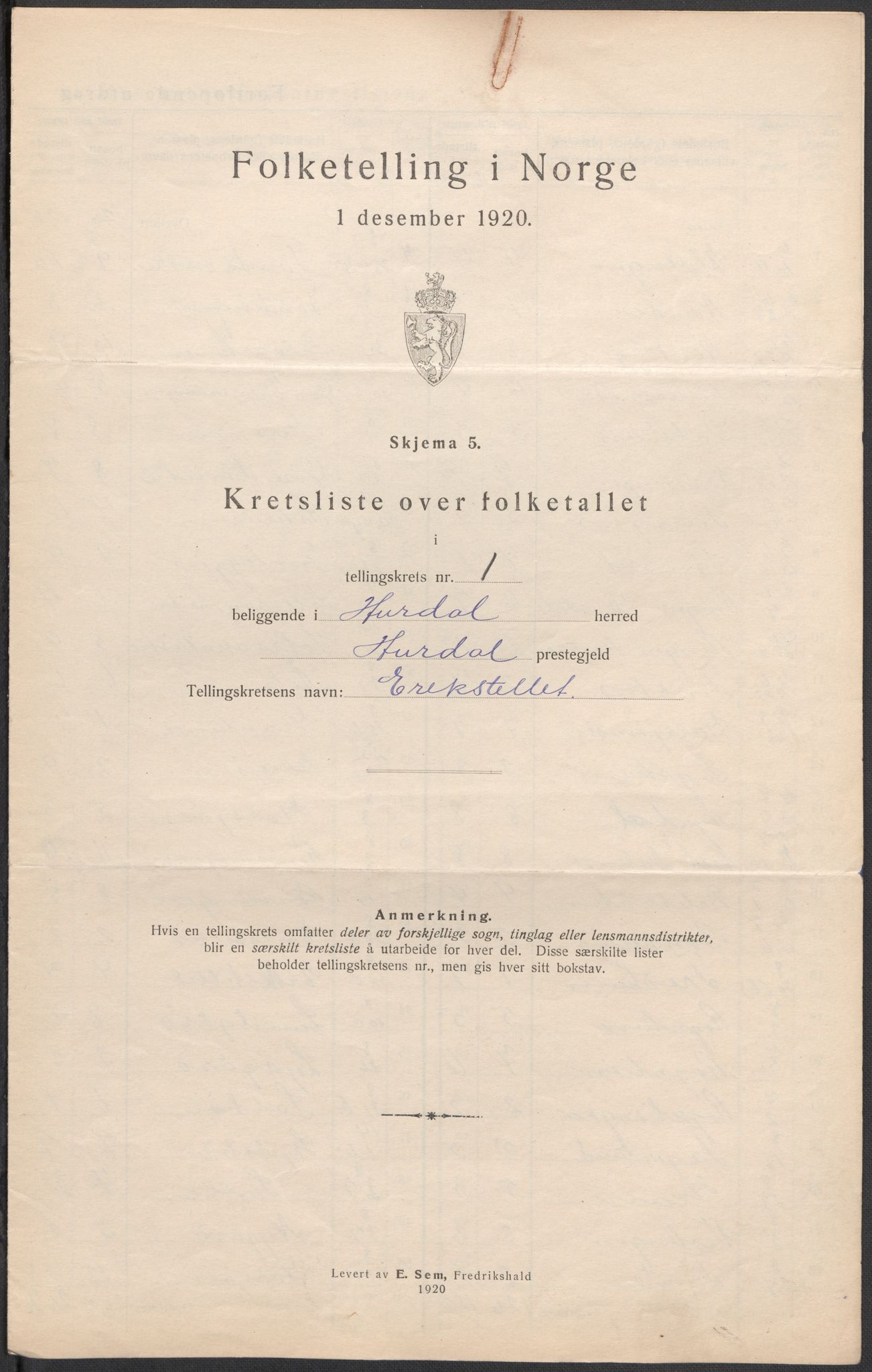 SAO, 1920 census for Hurdal, 1920, p. 5