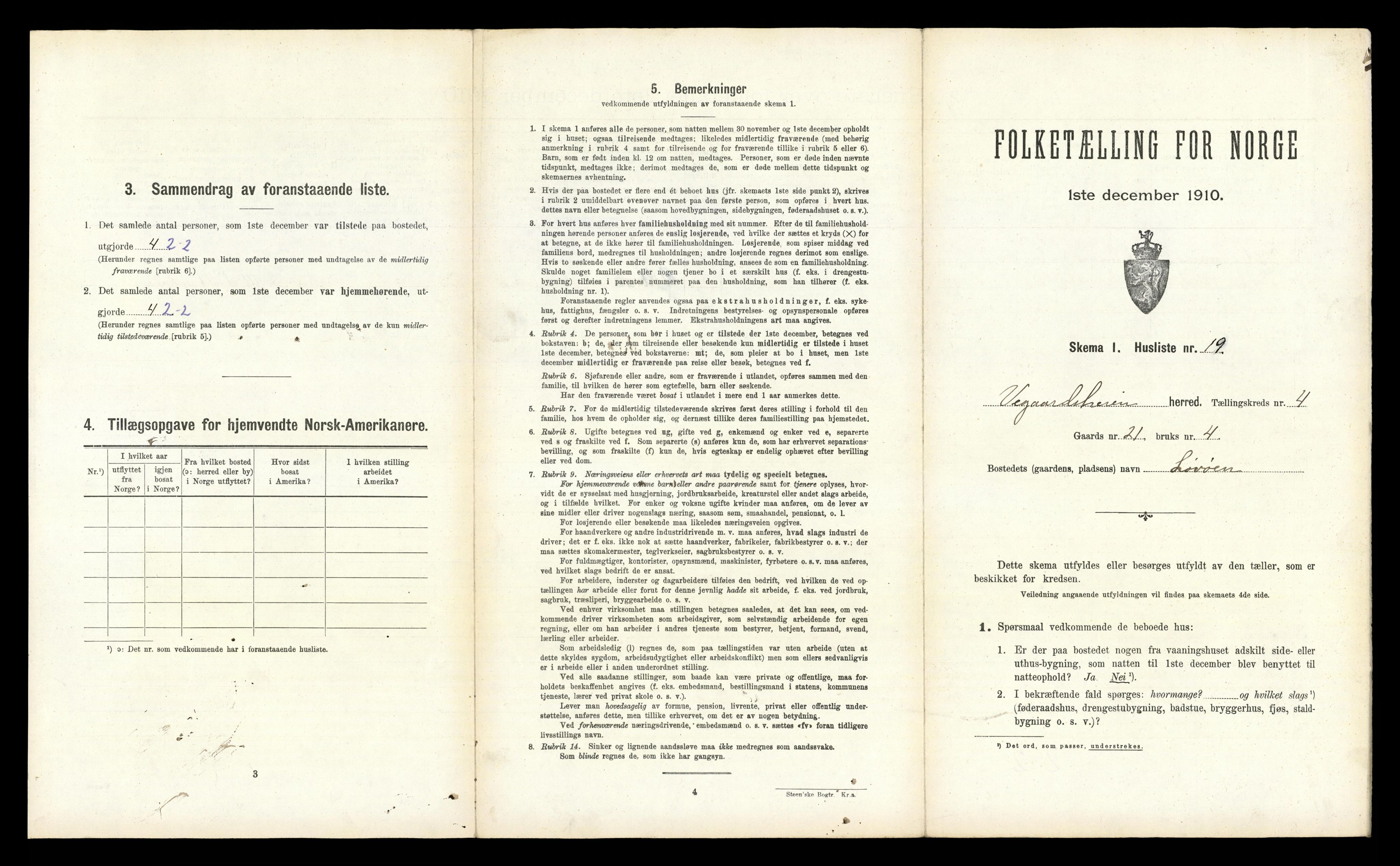 RA, 1910 census for Vegårshei, 1910, p. 190