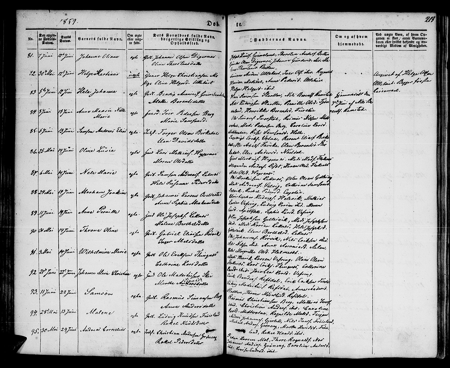 Førde sokneprestembete, AV/SAB-A-79901/H/Haa/Haaa/L0007: Parish register (official) no. A 7, 1843-1860, p. 213