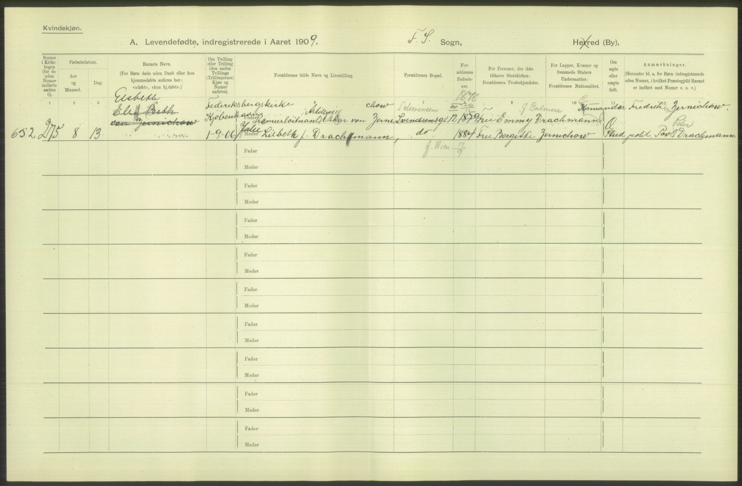 Statistisk sentralbyrå, Sosiodemografiske emner, Befolkning, RA/S-2228/D/Df/Dfa/Dfag/L0007: Kristiania: Levendefødte menn og kvinner., 1909, p. 510