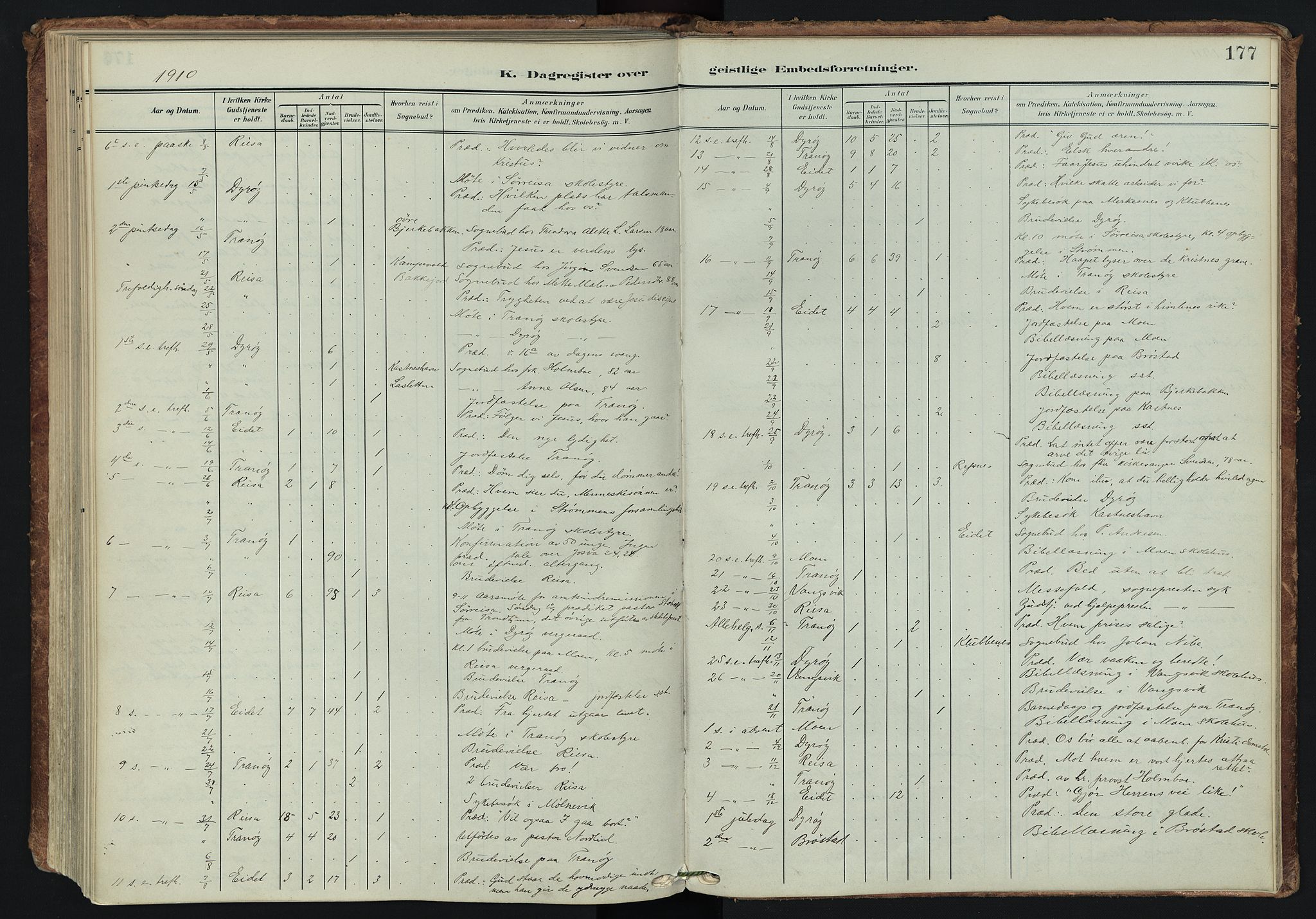 Tranøy sokneprestkontor, AV/SATØ-S-1313/I/Ia/Iaa/L0014kirke: Parish register (official) no. 14, 1905-1919, p. 177