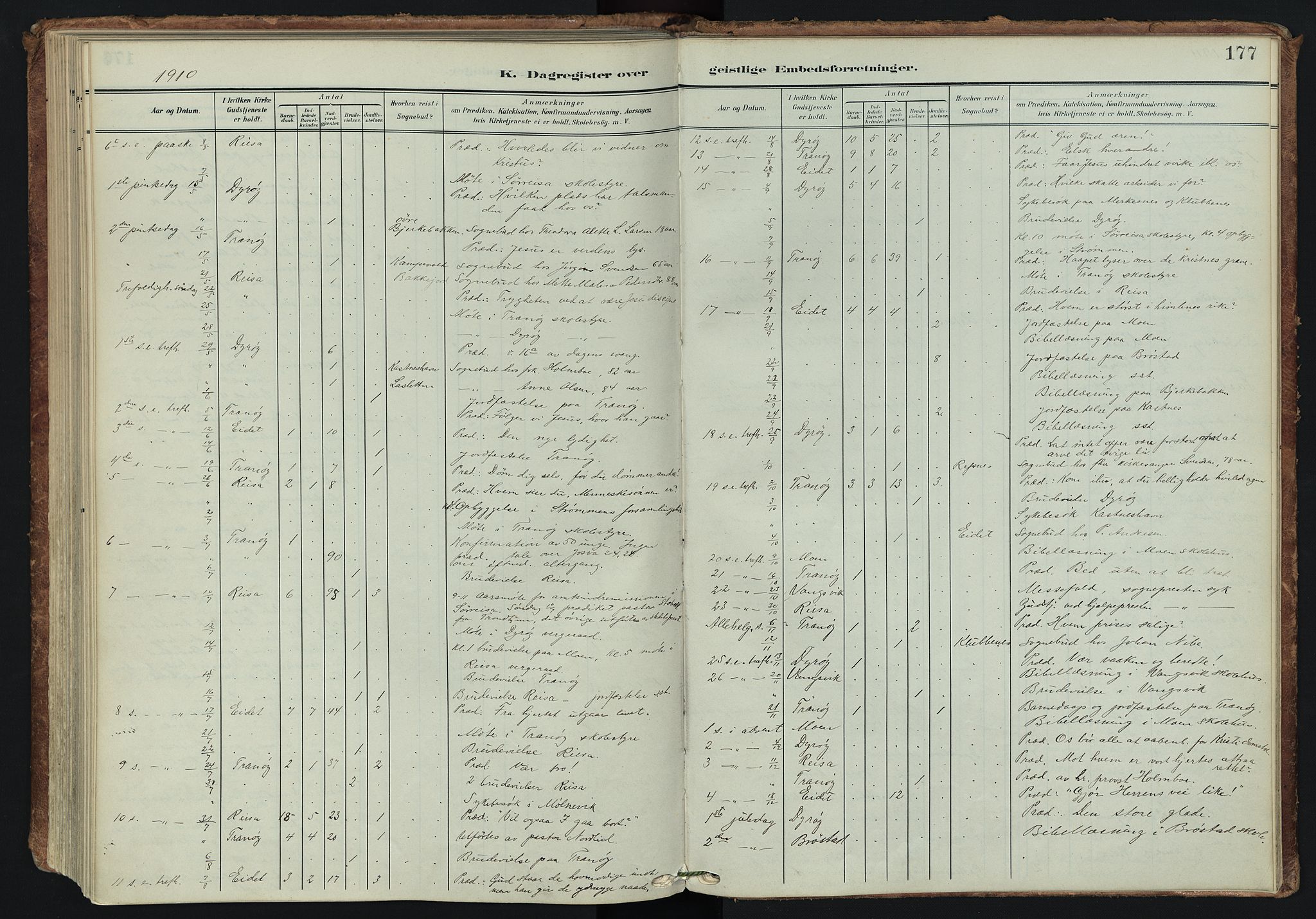 Tranøy sokneprestkontor, SATØ/S-1313/I/Ia/Iaa/L0014kirke: Parish register (official) no. 14, 1905-1919, p. 177