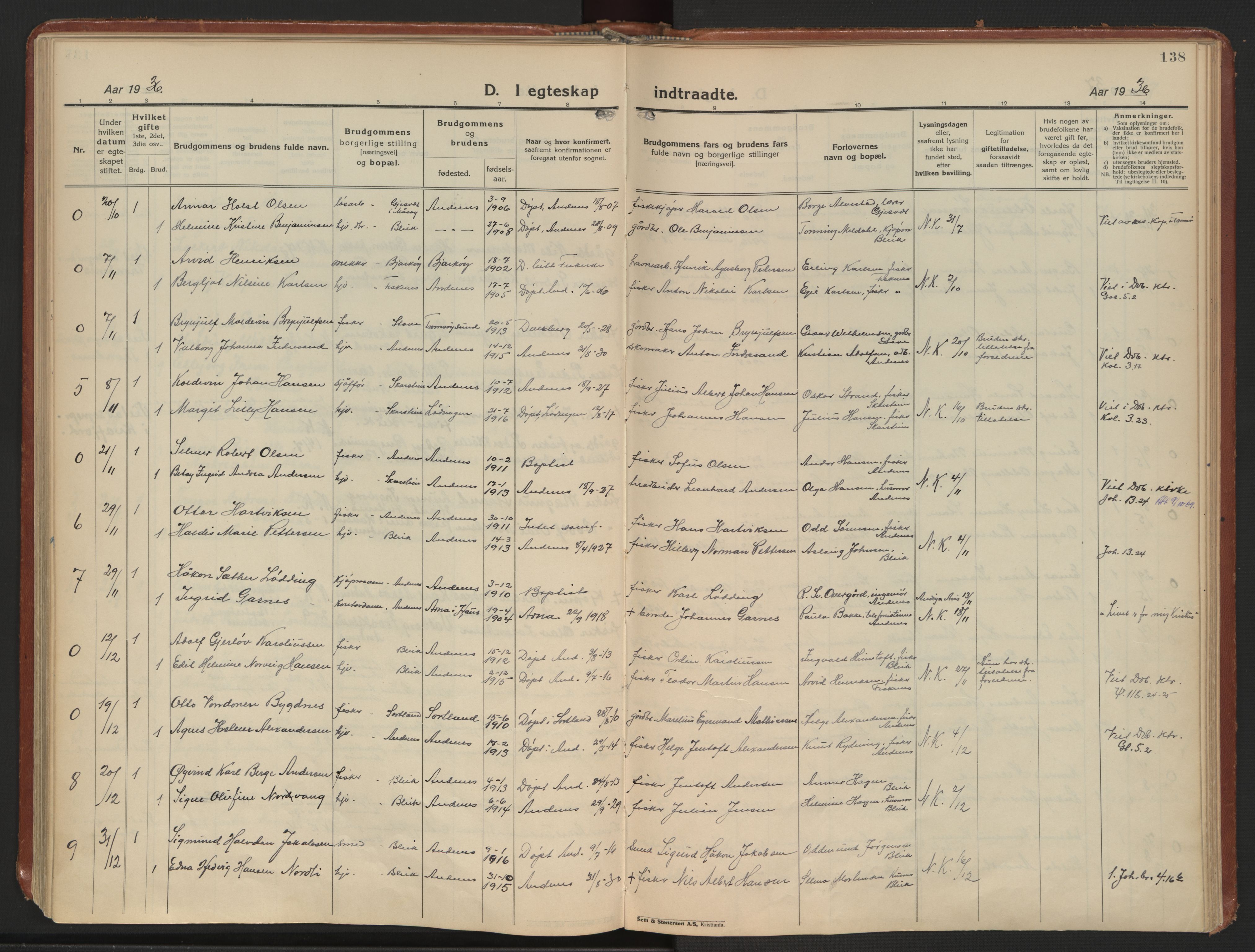 Ministerialprotokoller, klokkerbøker og fødselsregistre - Nordland, AV/SAT-A-1459/899/L1441: Parish register (official) no. 899A09, 1923-1939, p. 138