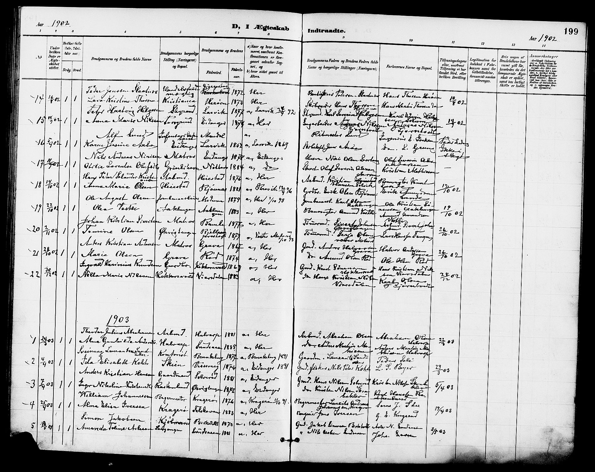 Eidanger kirkebøker, AV/SAKO-A-261/G/Ga/L0003: Parish register (copy) no. 3, 1893-1911, p. 199