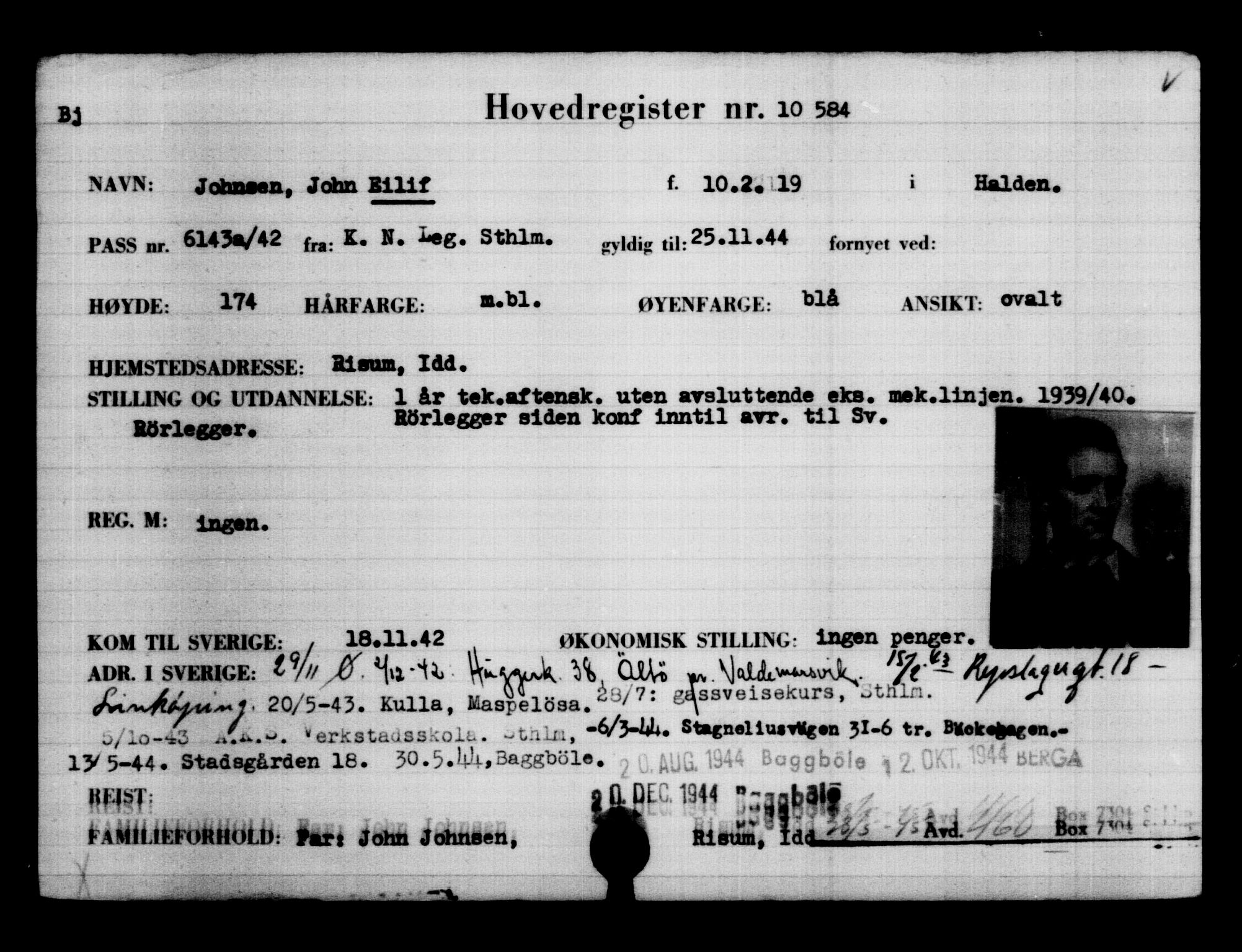 Utenriksstasjonene, Legasjonen i Stockholm, Flyktningkontoret, AV/RA-S-6753/V/Va/L0006: Kjesäterkartoteket, flyktninger med registreringsnr. 9400-12711, 1940-1945, p. 1363