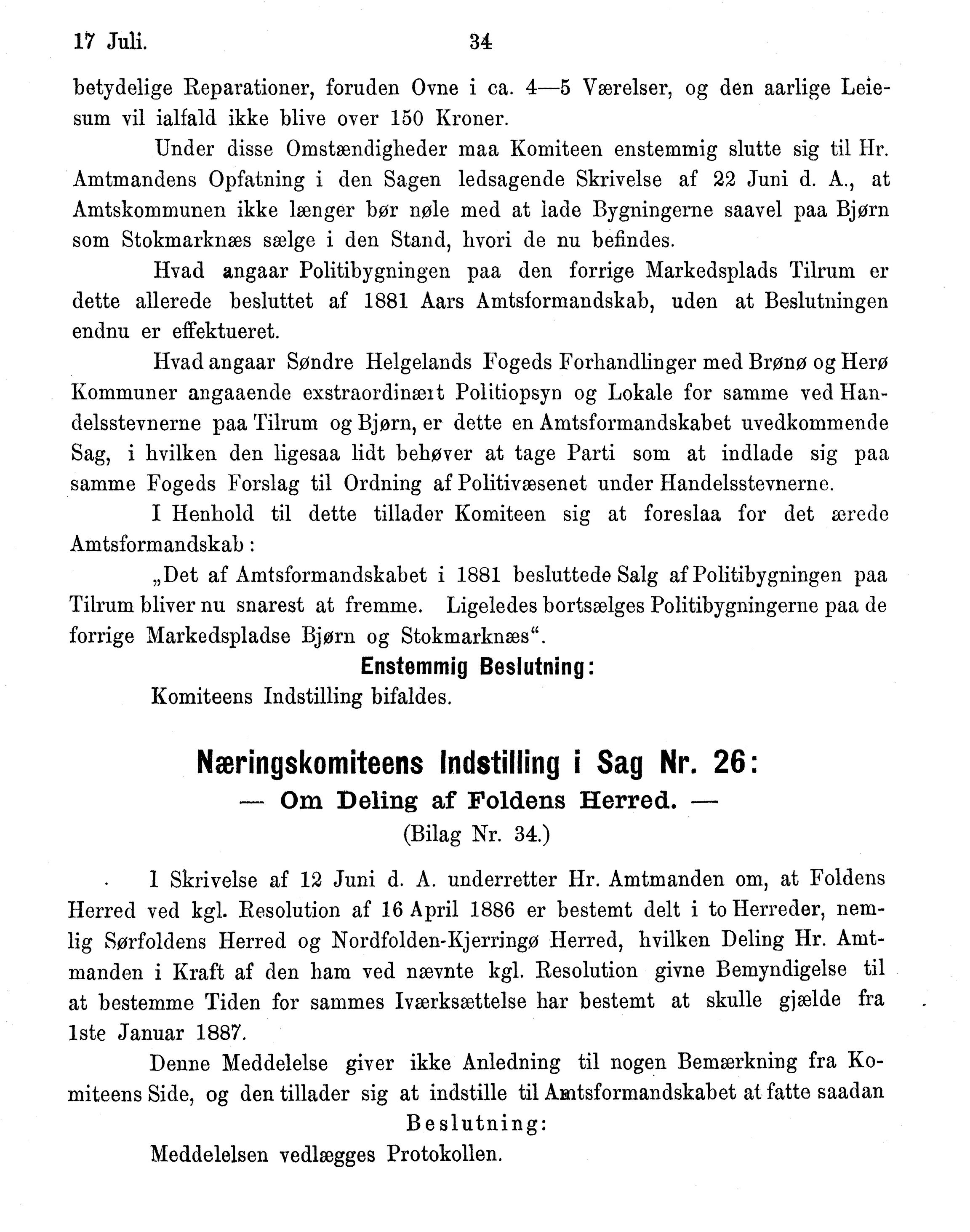 Nordland Fylkeskommune. Fylkestinget, AIN/NFK-17/176/A/Ac/L0015: Fylkestingsforhandlinger 1886-1890, 1886-1890