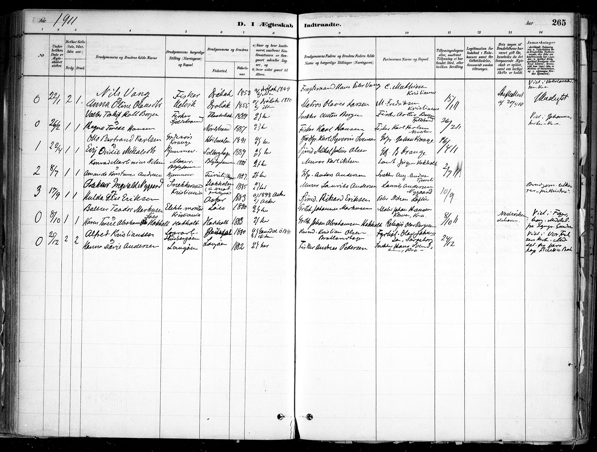Nesodden prestekontor Kirkebøker, SAO/A-10013/F/Fa/L0009: Parish register (official) no. I 9, 1880-1915, p. 265