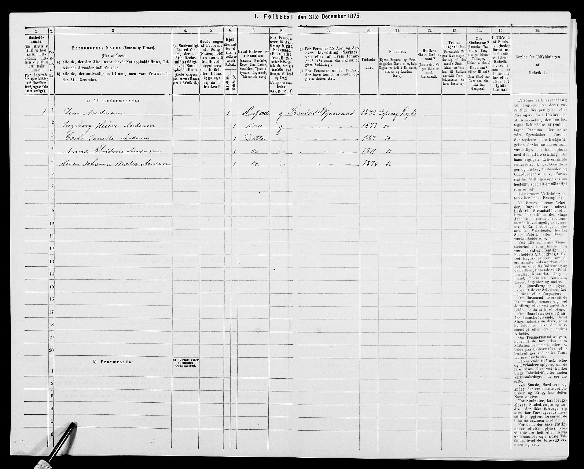 SAK, 1875 census for 0915P Dypvåg, 1875, p. 538