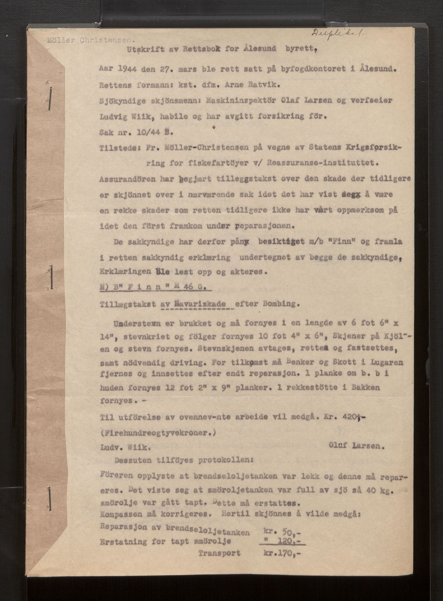 Fiskeridirektoratet - 1 Adm. ledelse - 13 Båtkontoret, AV/SAB-A-2003/La/L0058: Statens krigsforsikring for fiskeflåten, 1936-1971, p. 768