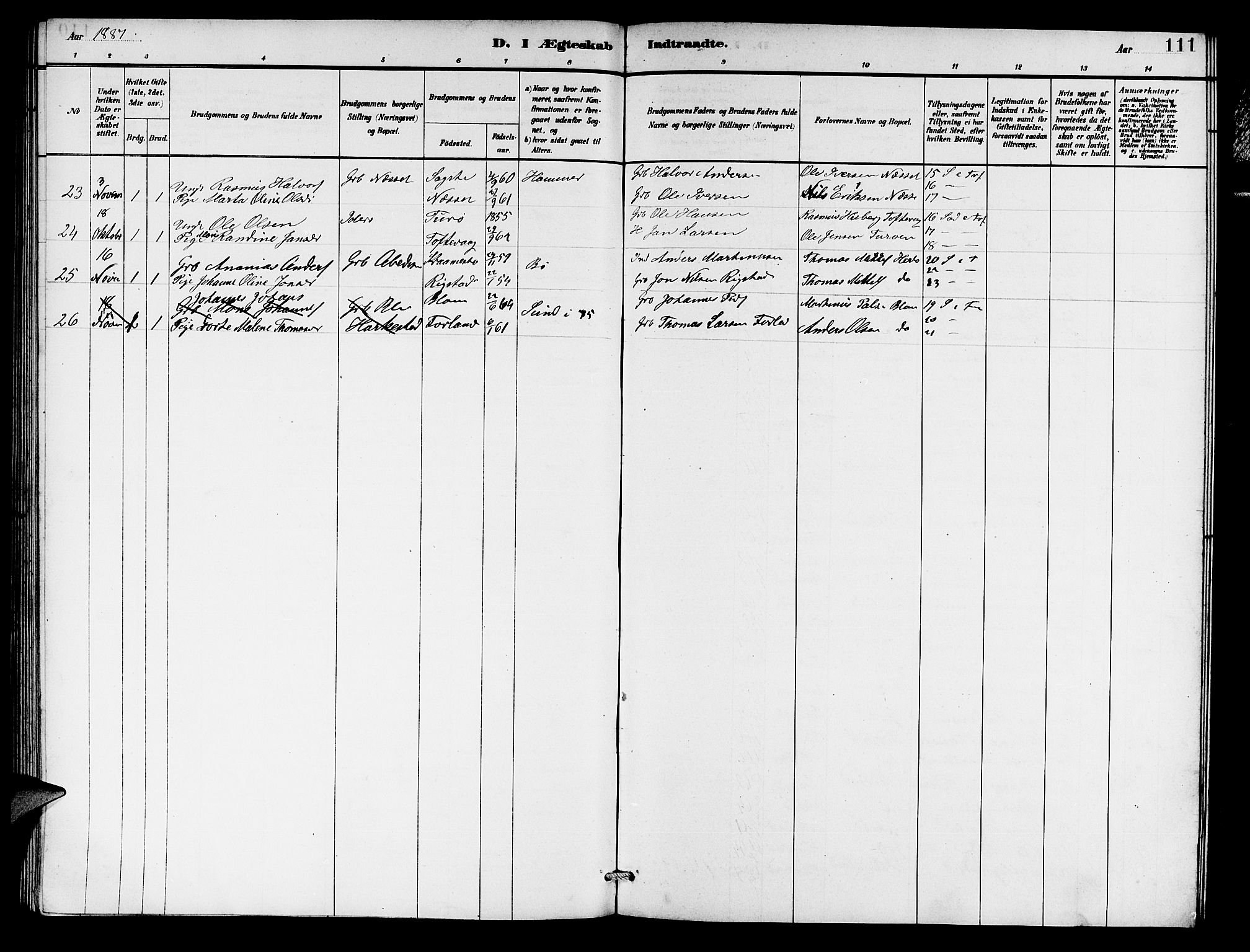 Herdla Sokneprestembete, AV/SAB-A-75701/H/Hab: Parish register (copy) no. A 2, 1881-1888, p. 111