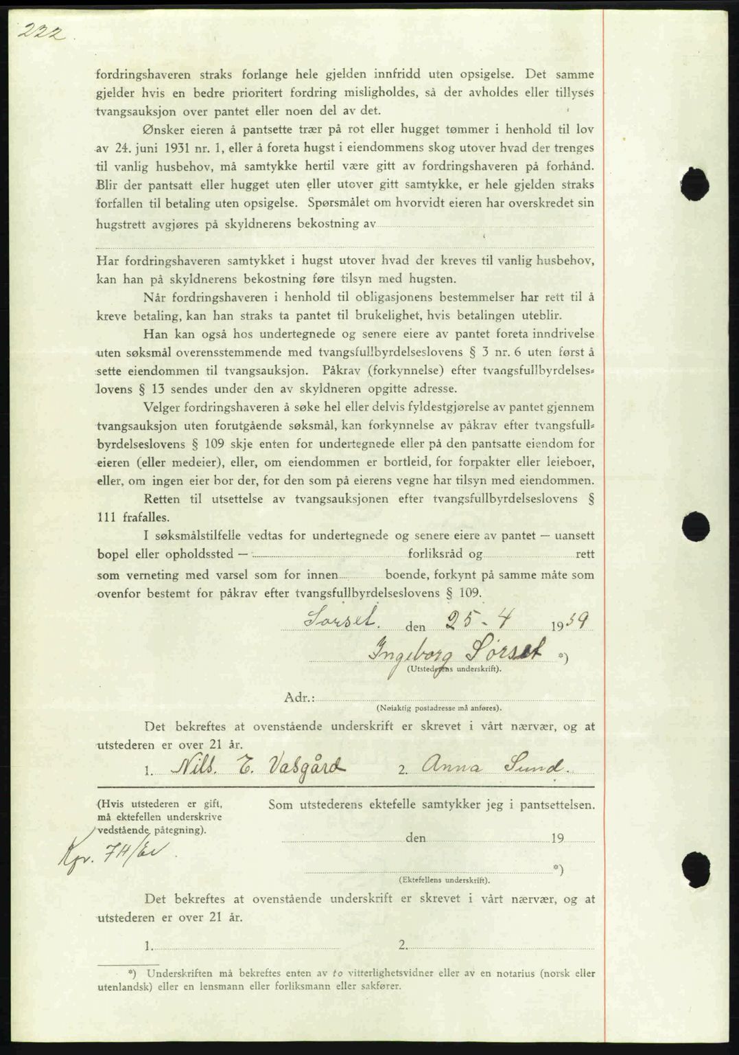 Nordmøre sorenskriveri, AV/SAT-A-4132/1/2/2Ca: Mortgage book no. B85, 1939-1939, Diary no: : 1105/1939