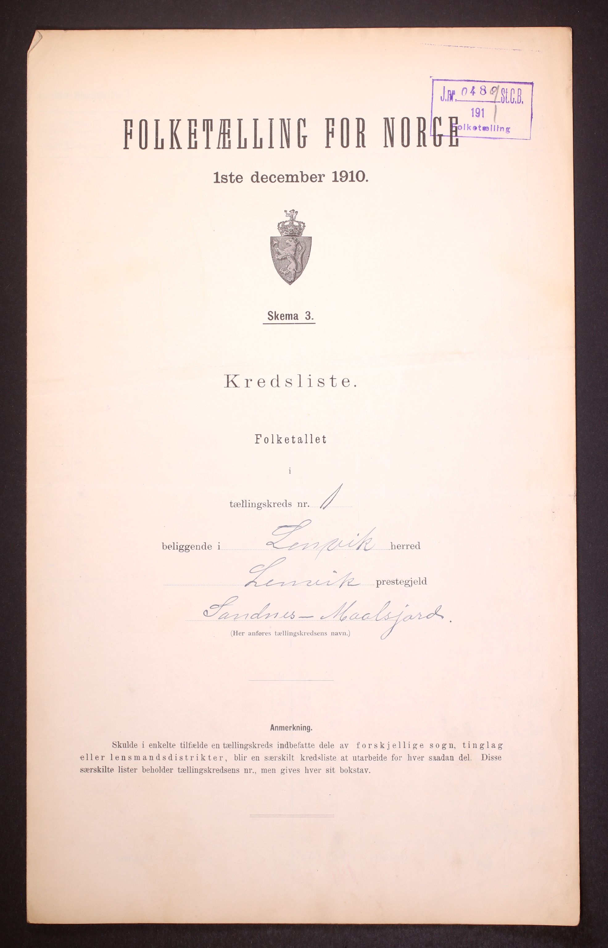 RA, 1910 census for Lenvik, 1910, p. 4