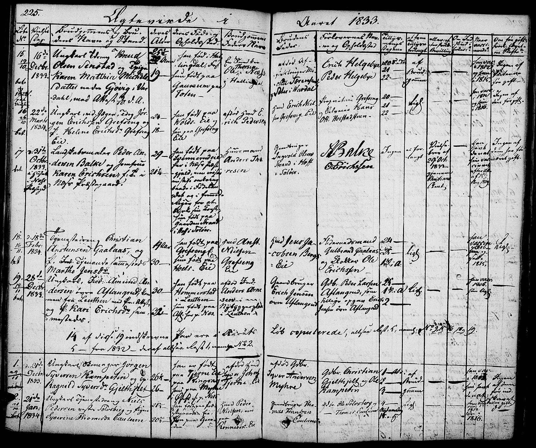 Nes prestekontor, Hedmark, AV/SAH-PREST-020/K/Ka/L0003: Parish register (official) no. 3, 1827-1851, p. 225