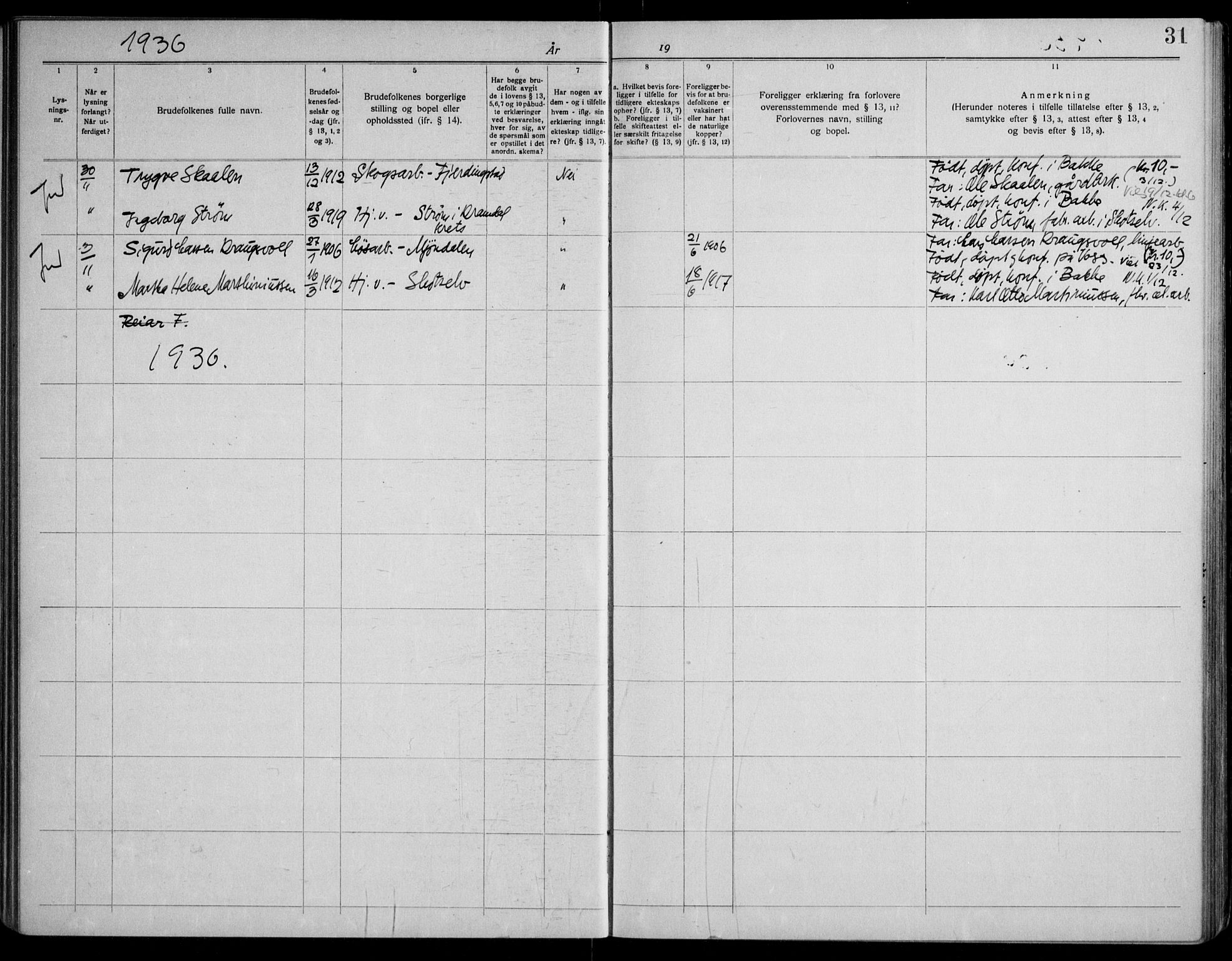 Eiker kirkebøker, SAKO/A-4/H/Ha/L0003: Banns register no. 3, 1919-1961, p. 31