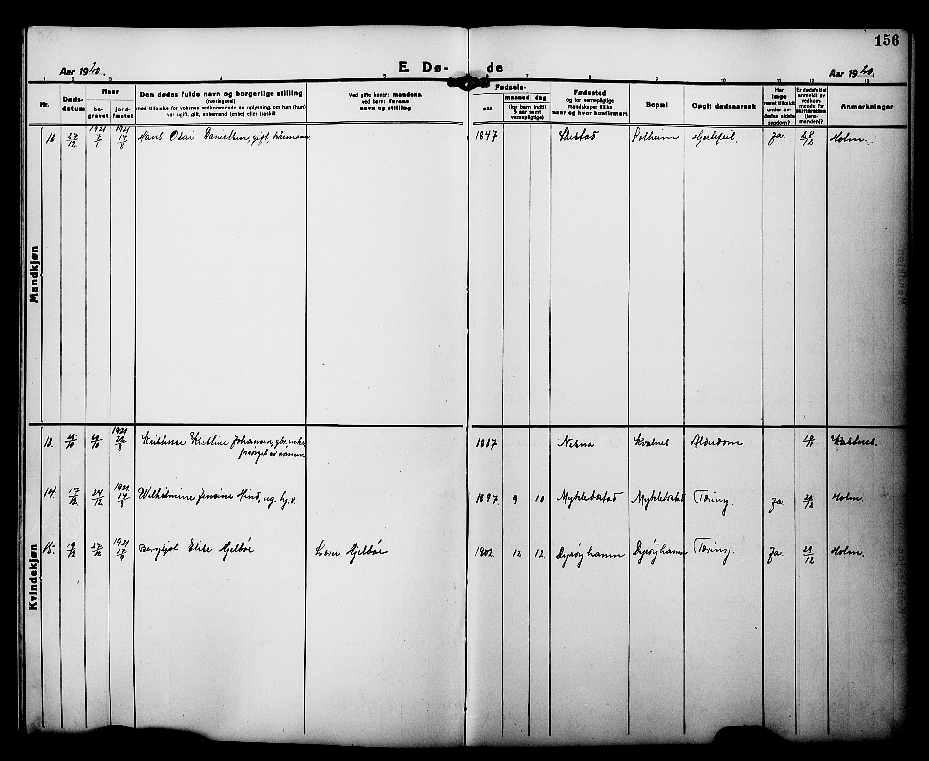 Tranøy sokneprestkontor, AV/SATØ-S-1313/I/Ia/Iab/L0015klokker: Parish register (copy) no. 15, 1918-1930, p. 156