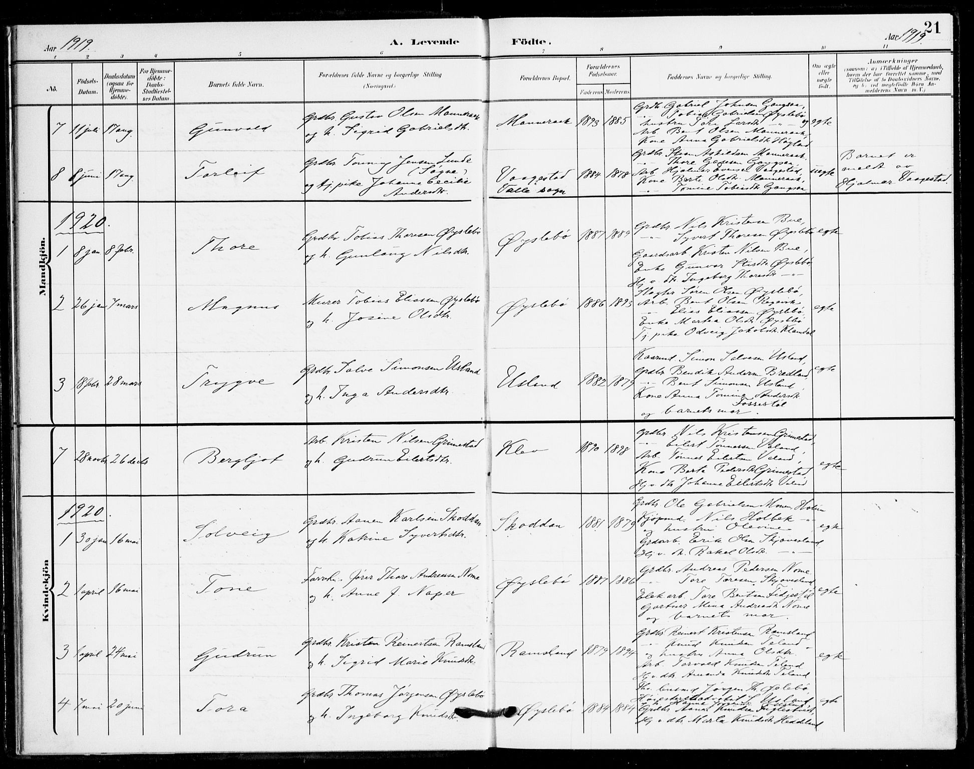 Holum sokneprestkontor, SAK/1111-0022/F/Fa/Fac/L0005: Parish register (official) no. A 5, 1908-1930, p. 21