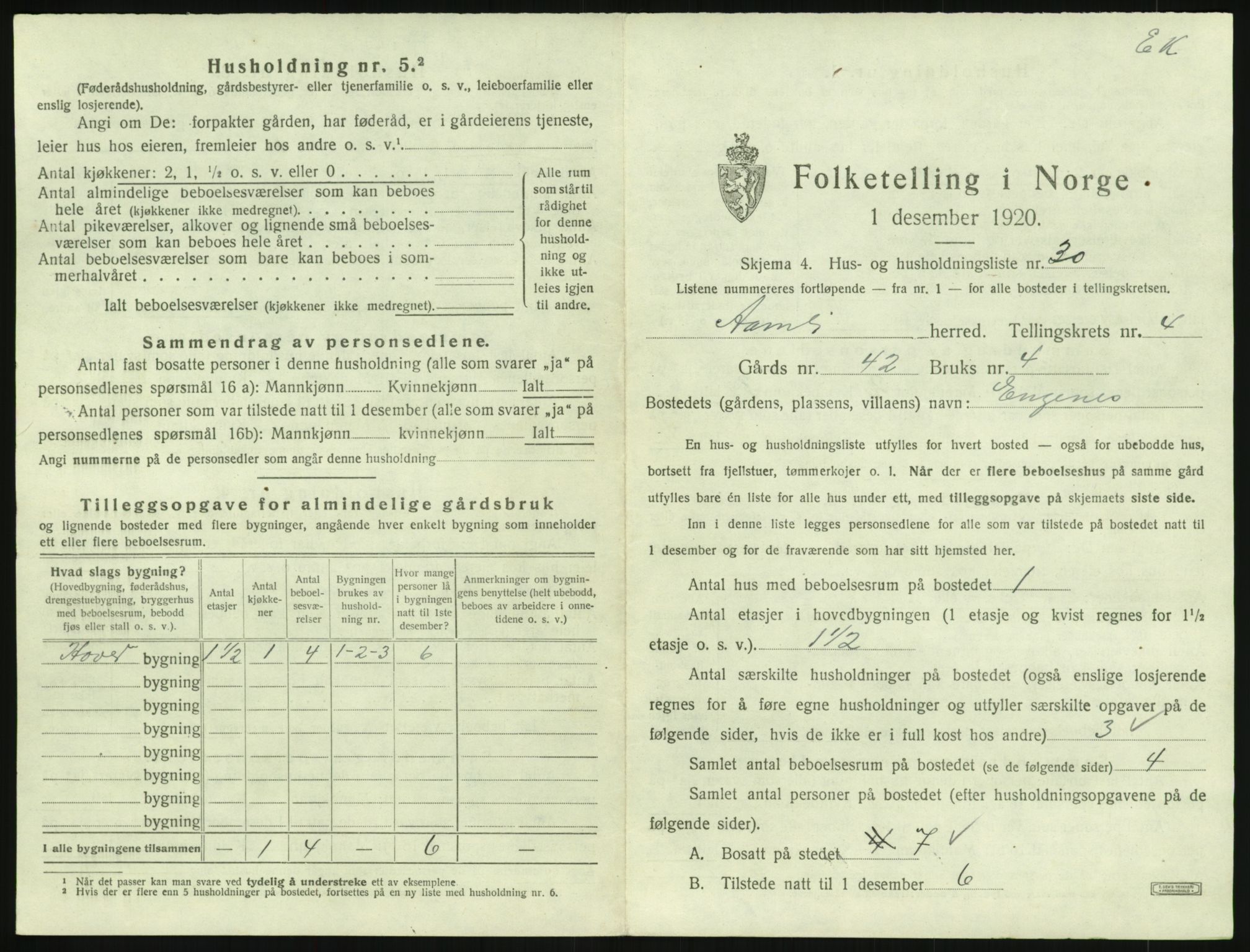 SAK, 1920 census for Åmli, 1920, p. 301