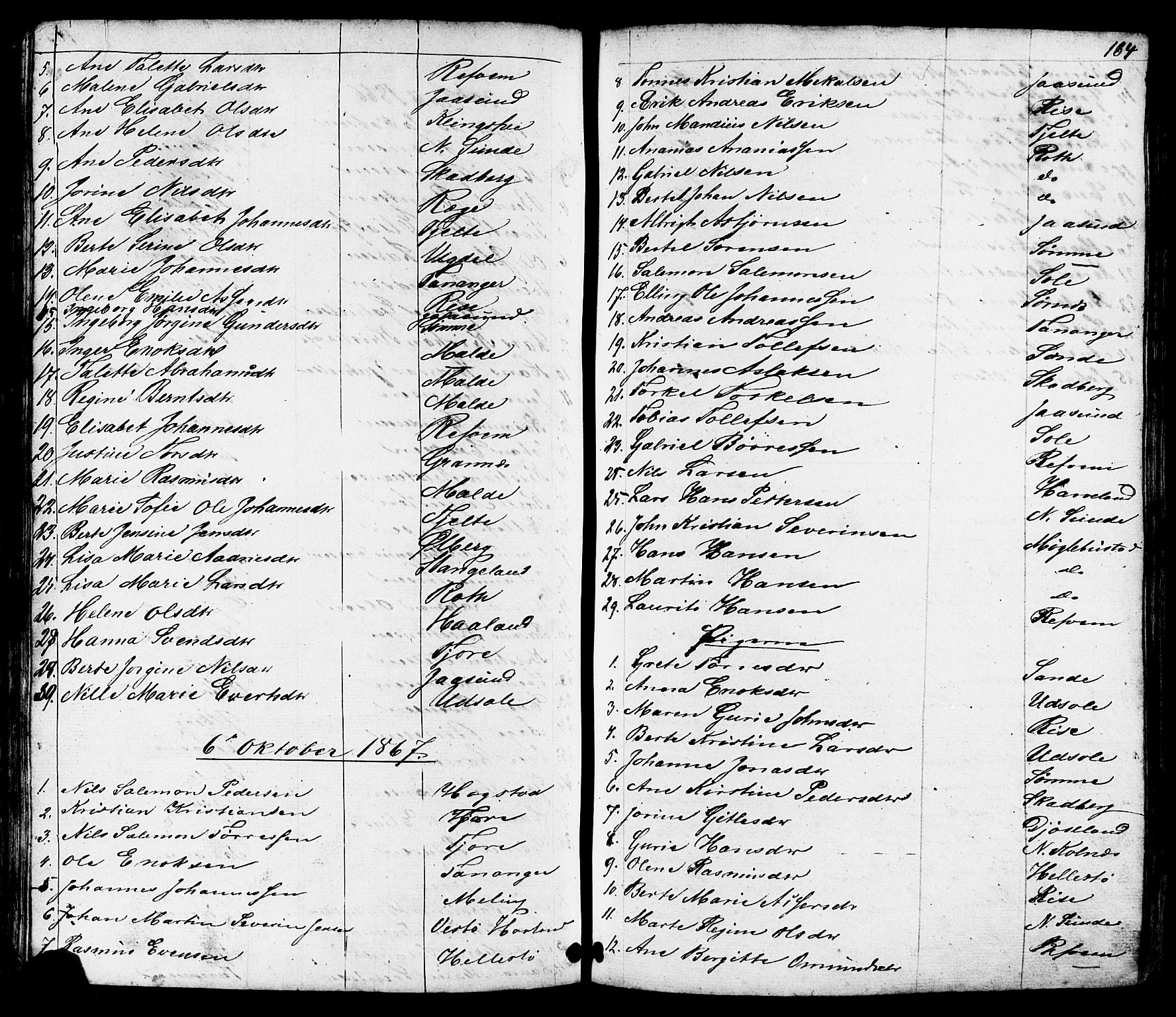 Håland sokneprestkontor, SAST/A-101802/001/30BB/L0002: Parish register (copy) no. B 2, 1845-1872, p. 184