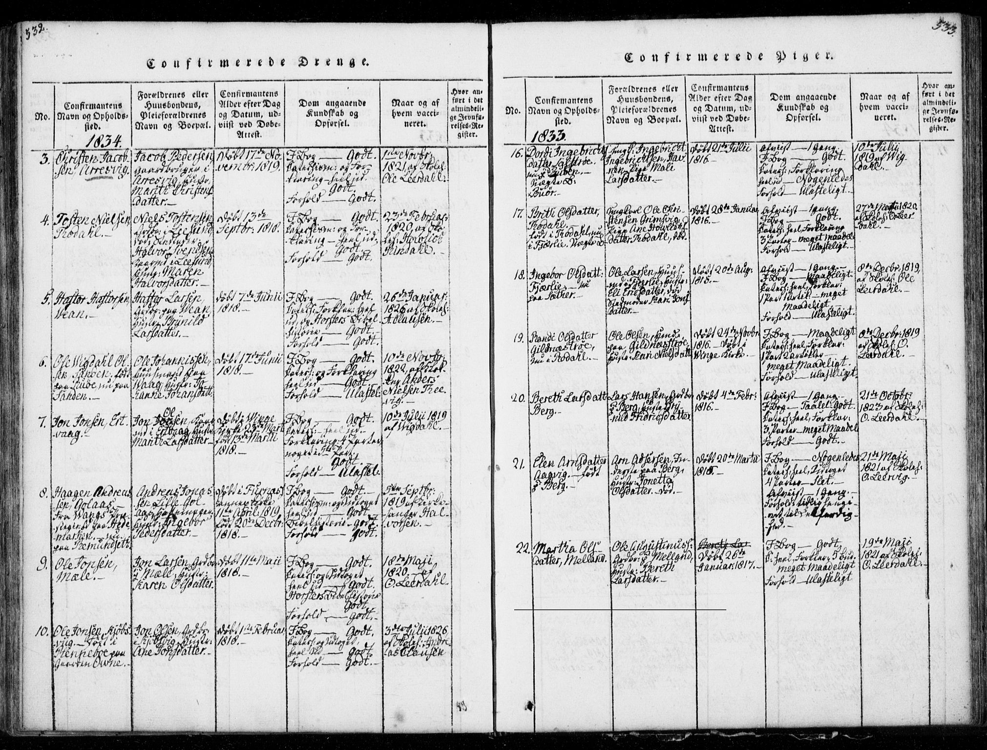 Ministerialprotokoller, klokkerbøker og fødselsregistre - Møre og Romsdal, AV/SAT-A-1454/578/L0903: Parish register (official) no. 578A02, 1819-1838, p. 532-533